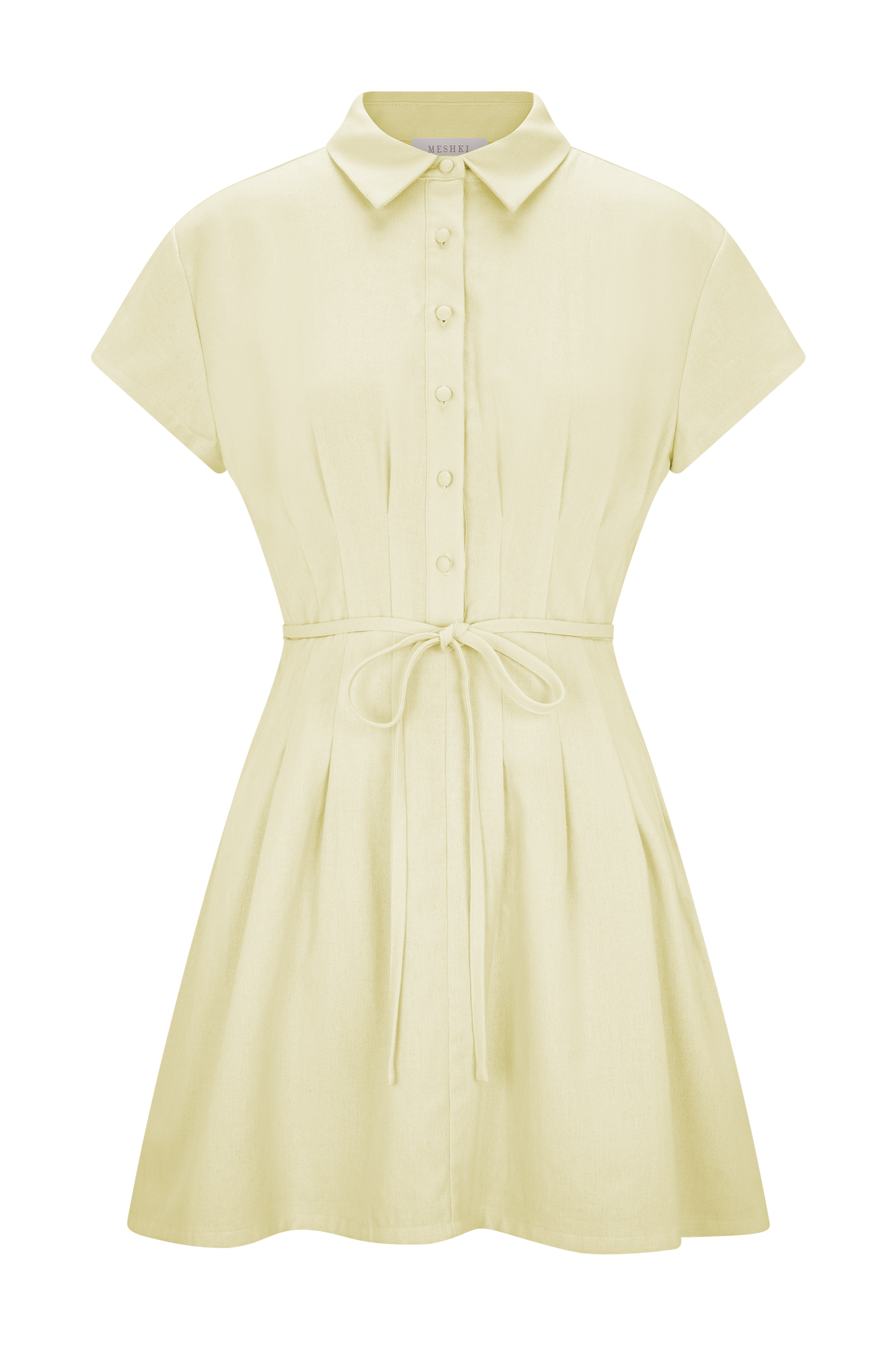 Aysha Buttoned Linen Mini Dress - Lemon