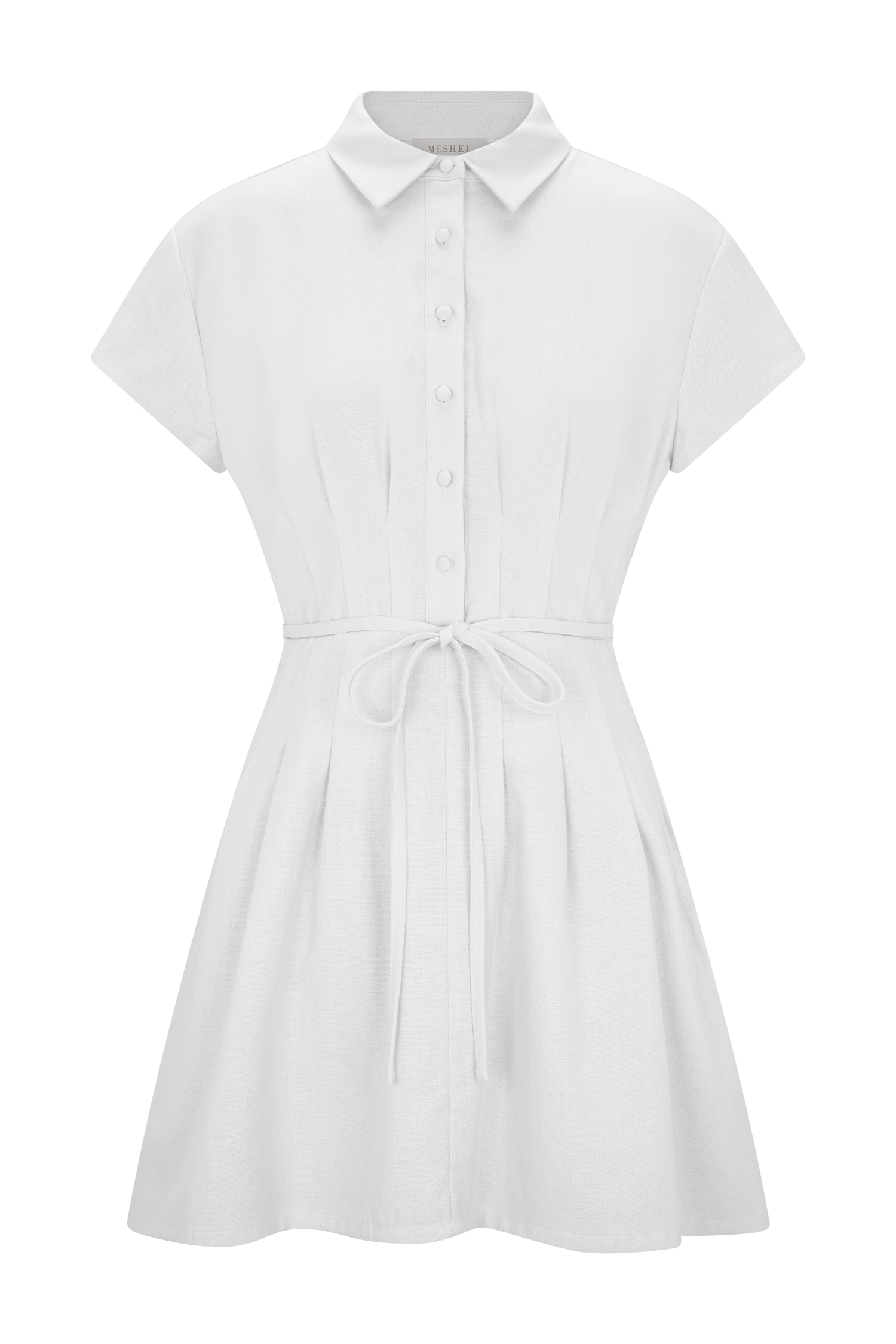 Aysha Buttoned Linen Mini Dress - White #7