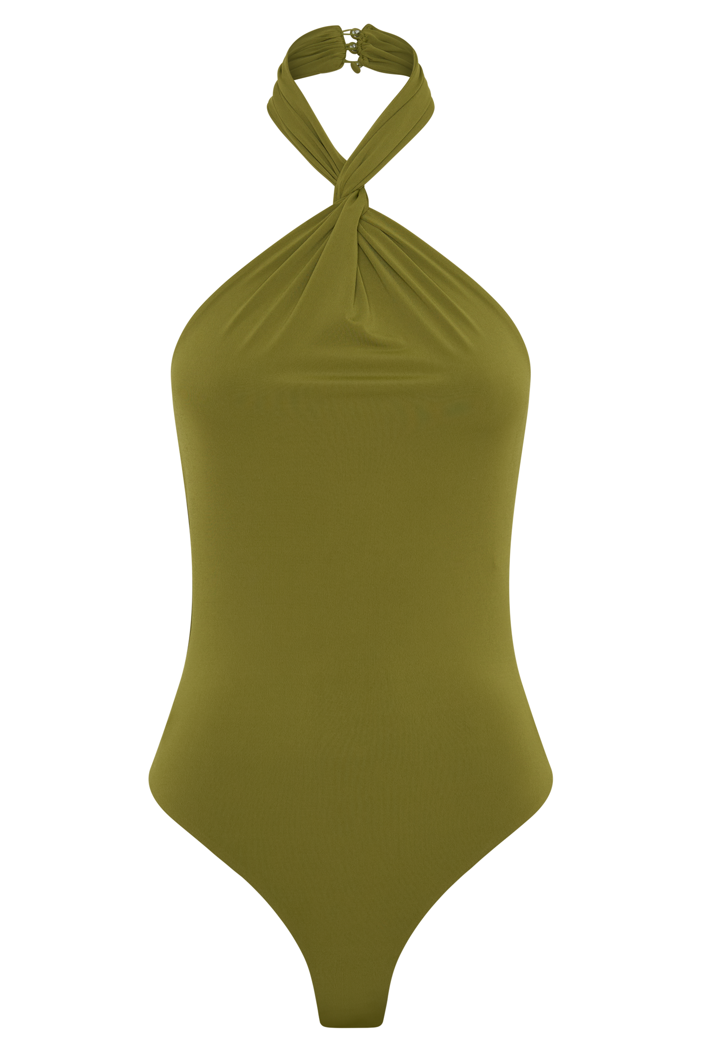 Bambi Twisted Neck Dry Jersey Bodysuit - Martini Olive