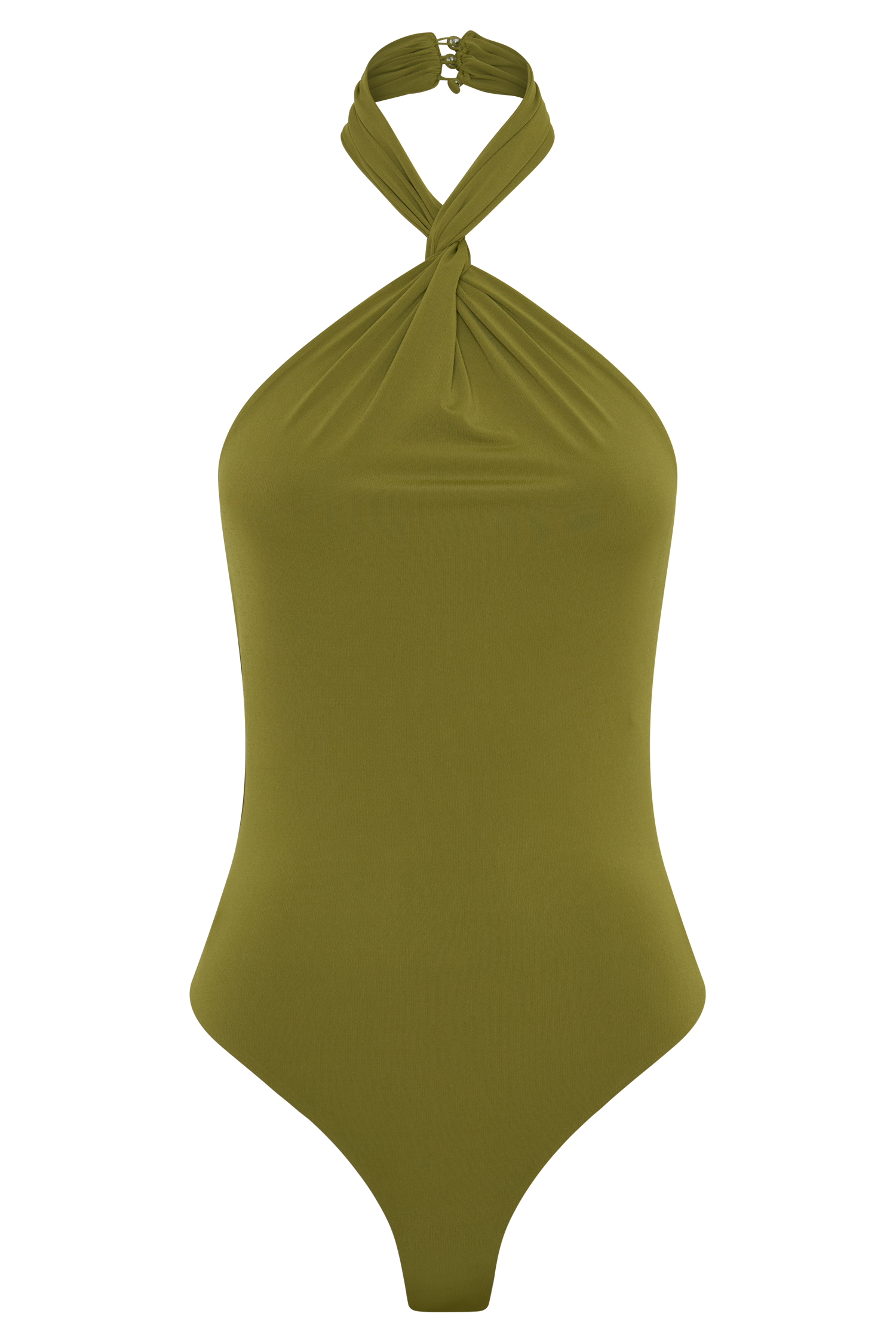 Bambi Twisted Neck Dry Jersey Bodysuit - Martini Olive #9