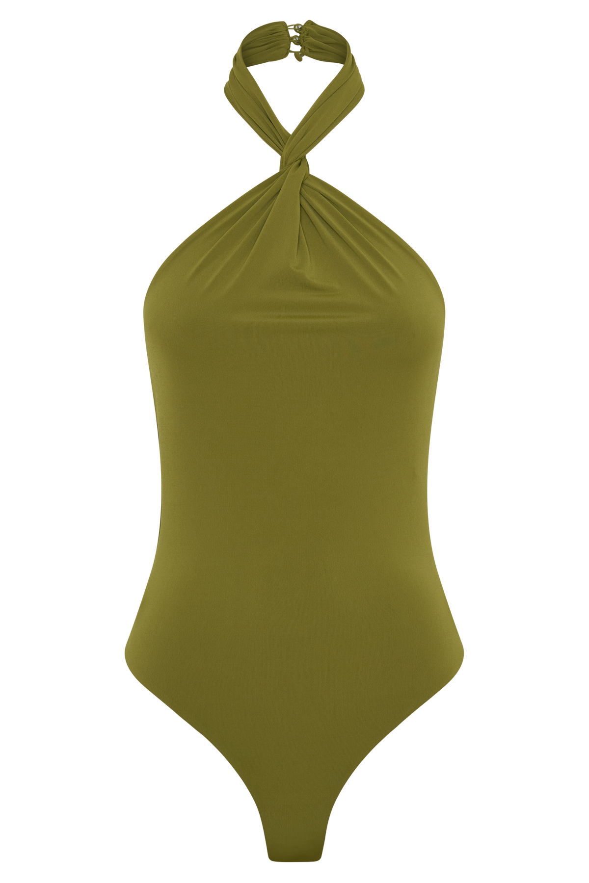 Bambi Twisted Neck Dry Jersey Bodysuit - Martini Olive #9