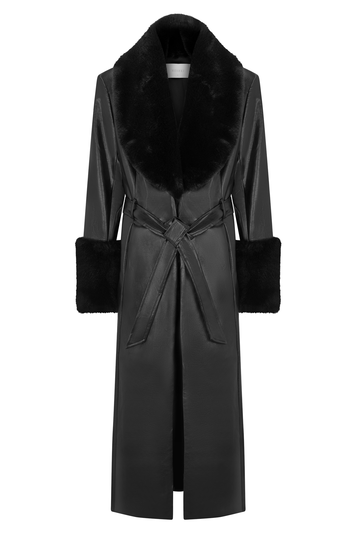 Bec Faux Leather Trench Coat With Faux Fur - Black #9