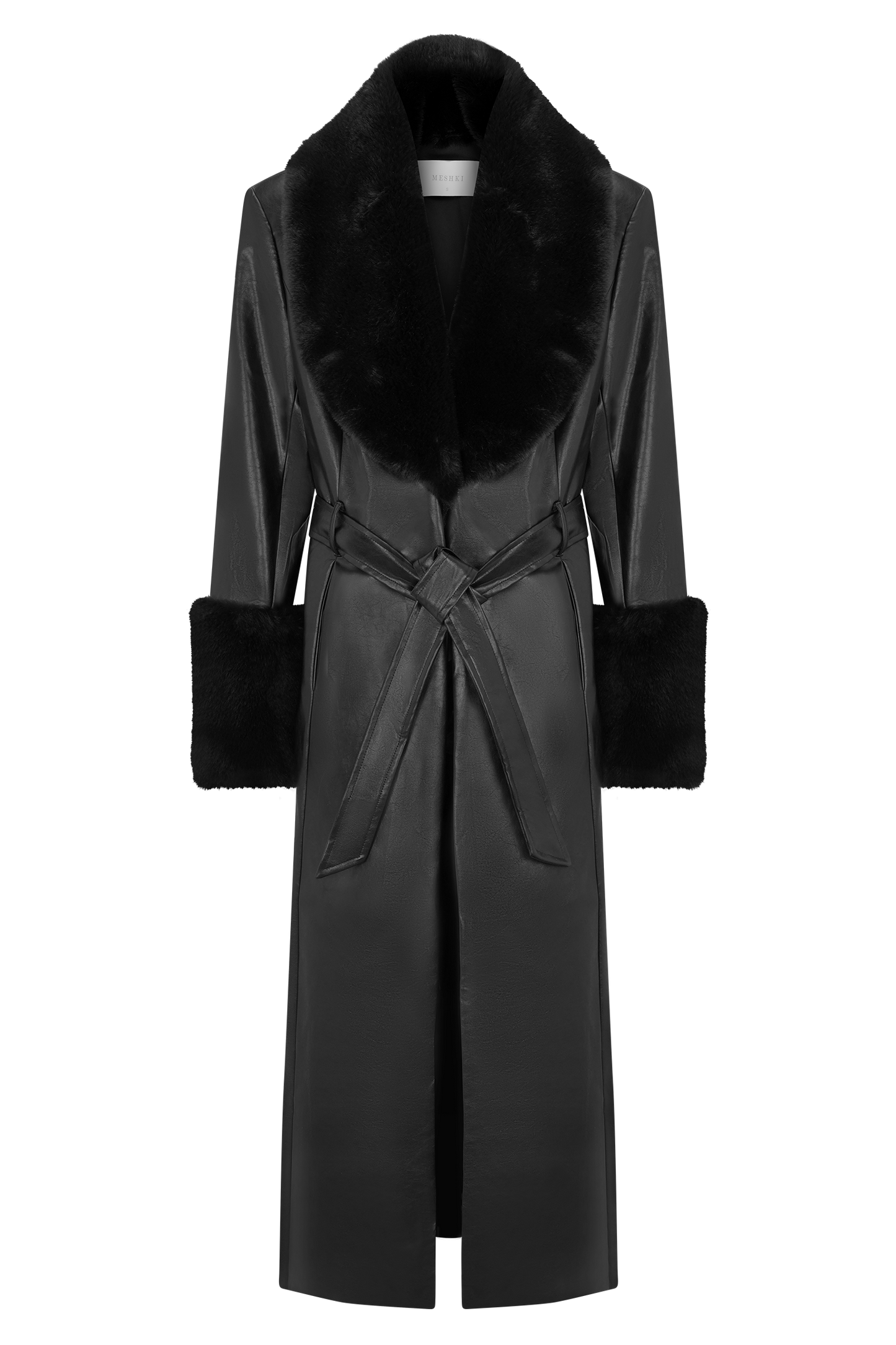 Bec Faux Leather Trench Coat With Faux Fur - Black