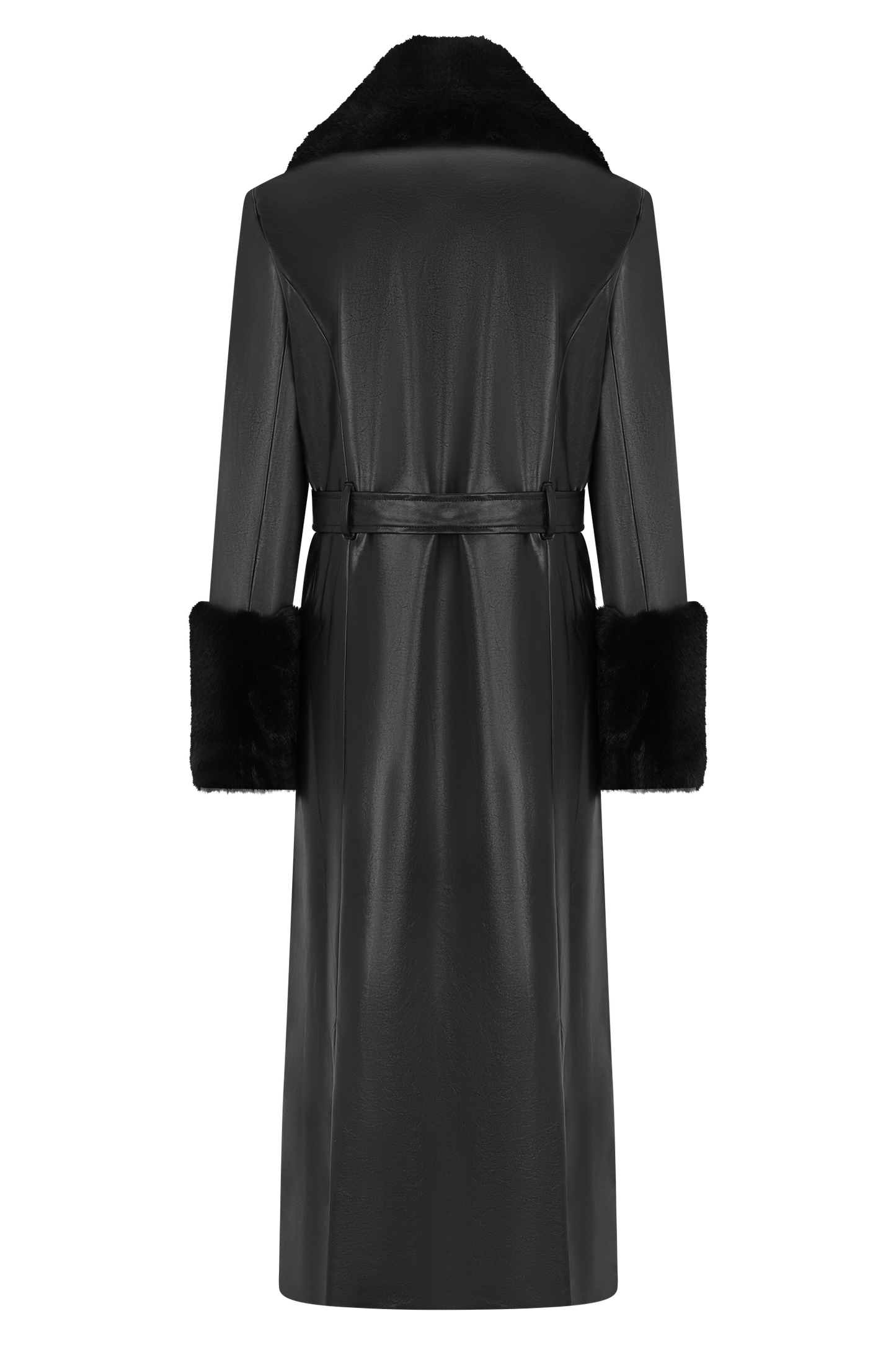 Bec Faux Leather Trench Coat With Faux Fur - Black