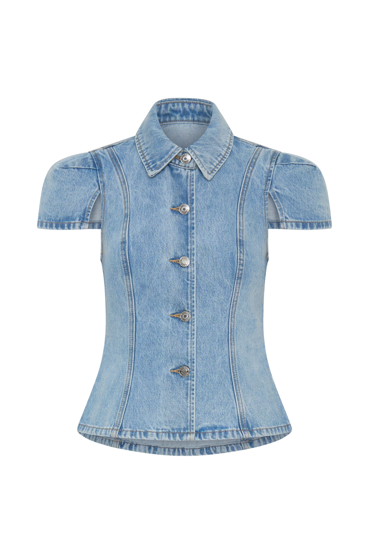 Bently Short Sleeve Denim Top - Washed Light Blue #6