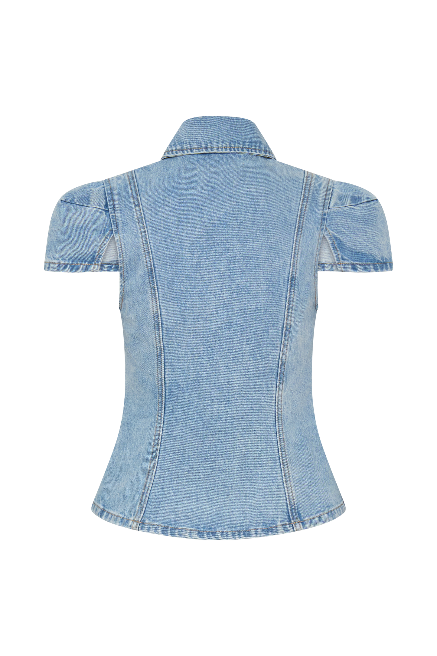 Bently Short Sleeve Denim Top - Washed Light Blue