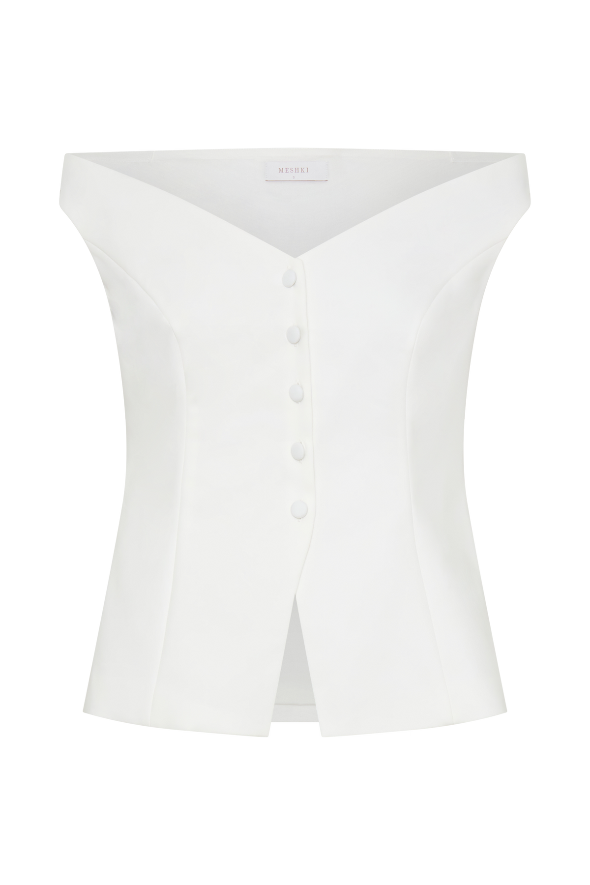 Billie Off Shoulder Sleeveless Button Top - White #12