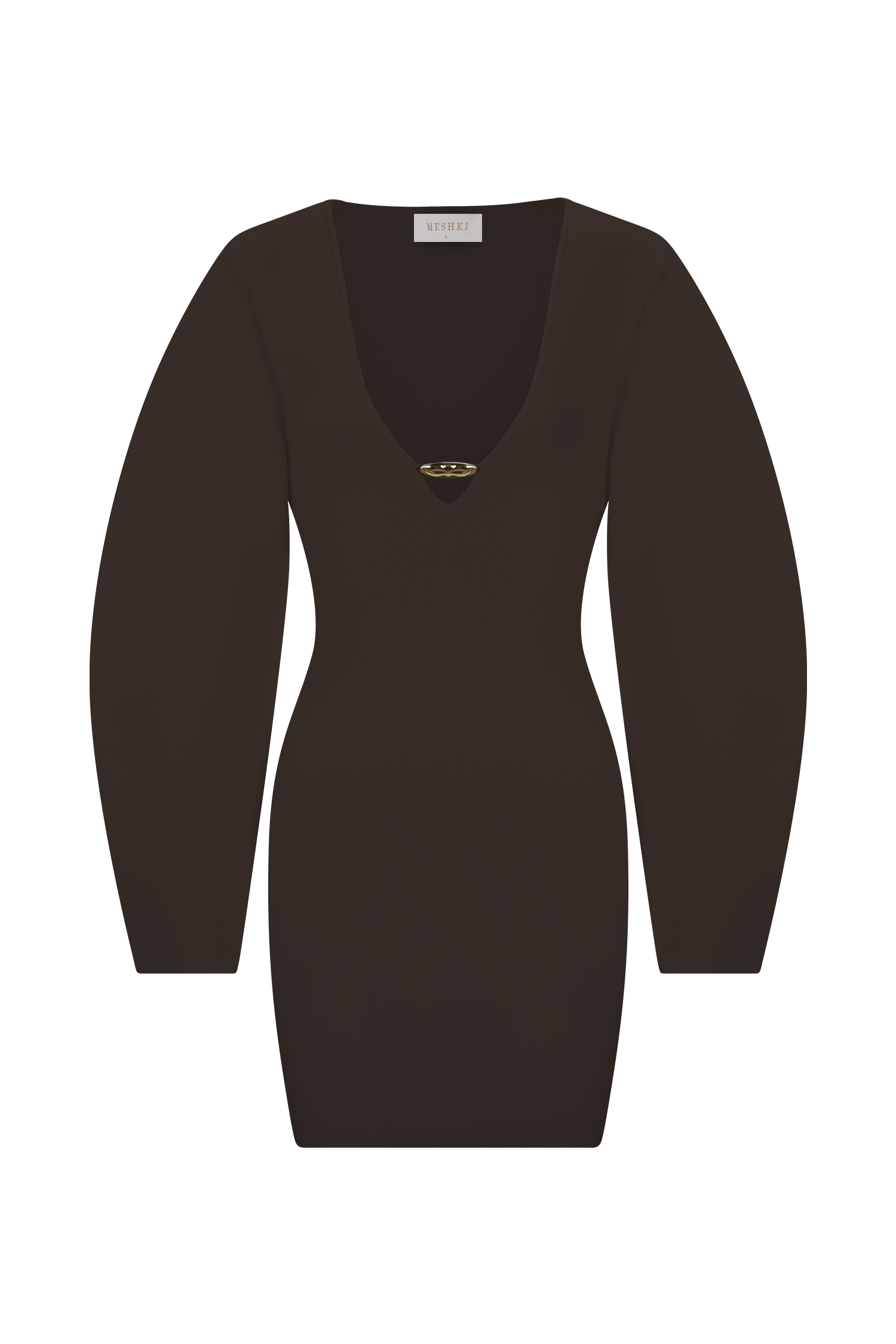 Billy Balloon Sleeve Knit Mini Dress - Dark Chocolate | MESHKI UK Billy Balloon Sleeve Knit Mini Dress - Dark Chocolate | MESHKI UK