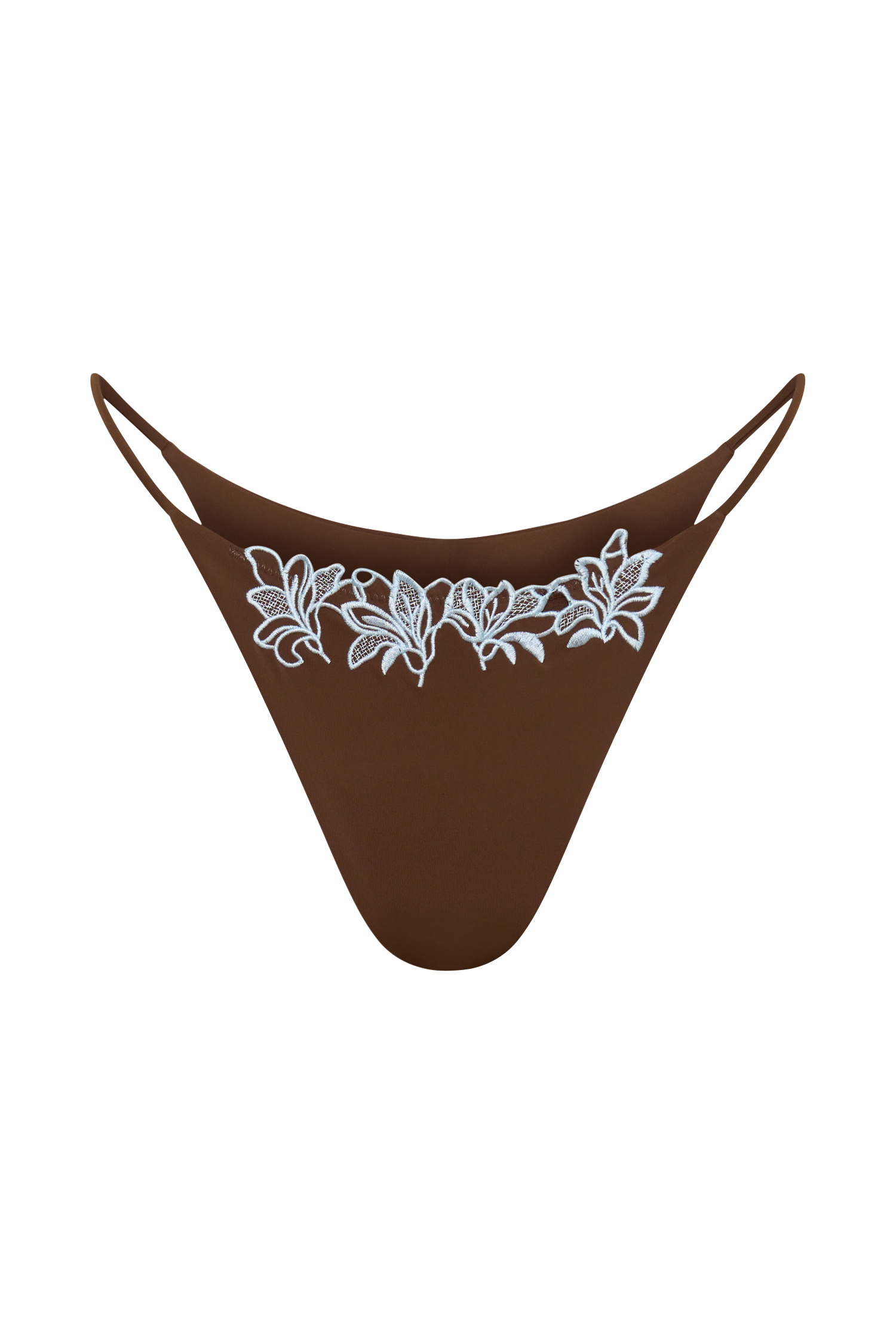 Bloom Embroidered Bikini Bottom - Chocolate With Pale Blue Embroidery #11
