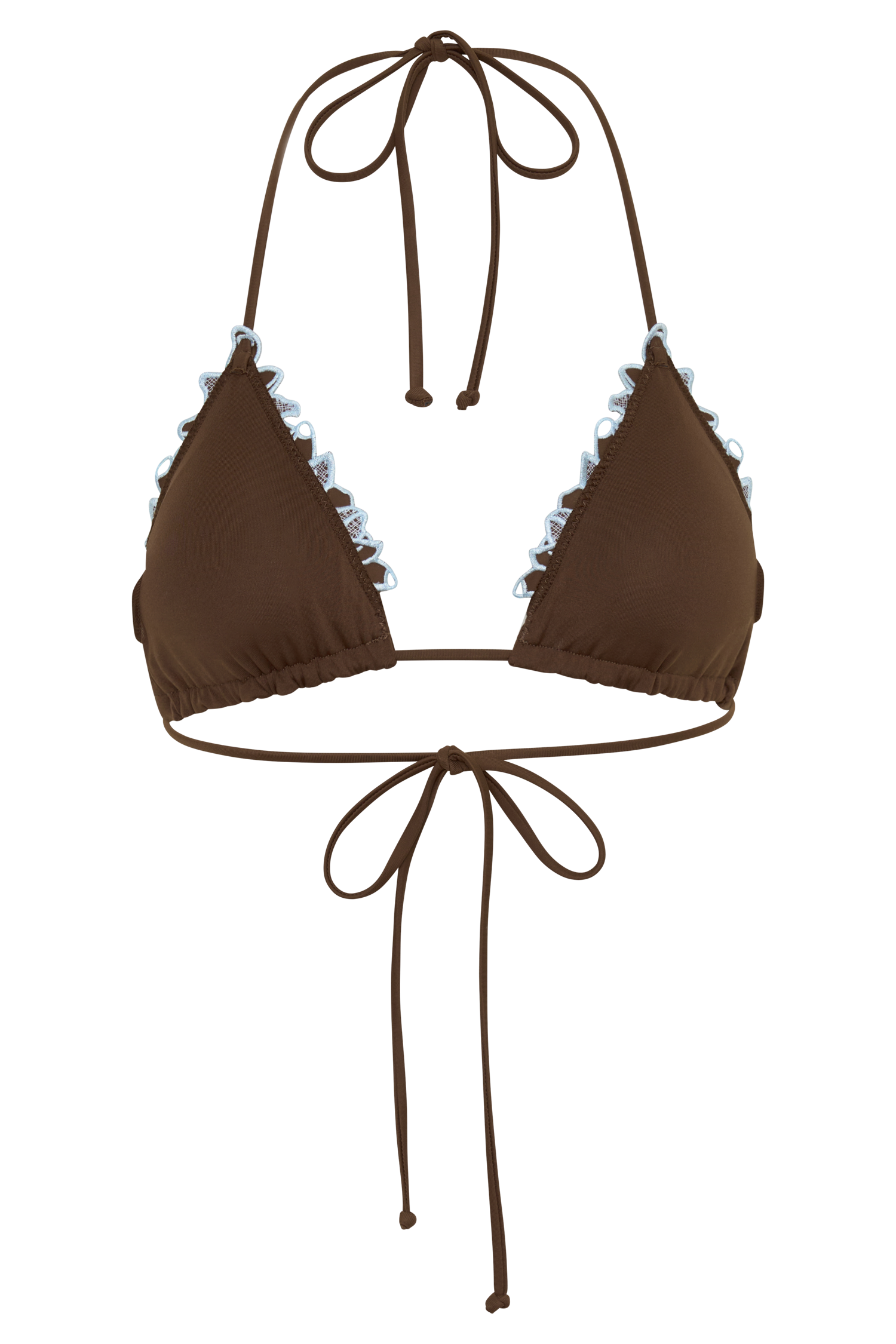 Bloom Embroidered Triangle Bikini Top - Chocolate With Pale Blue Embroidery #12