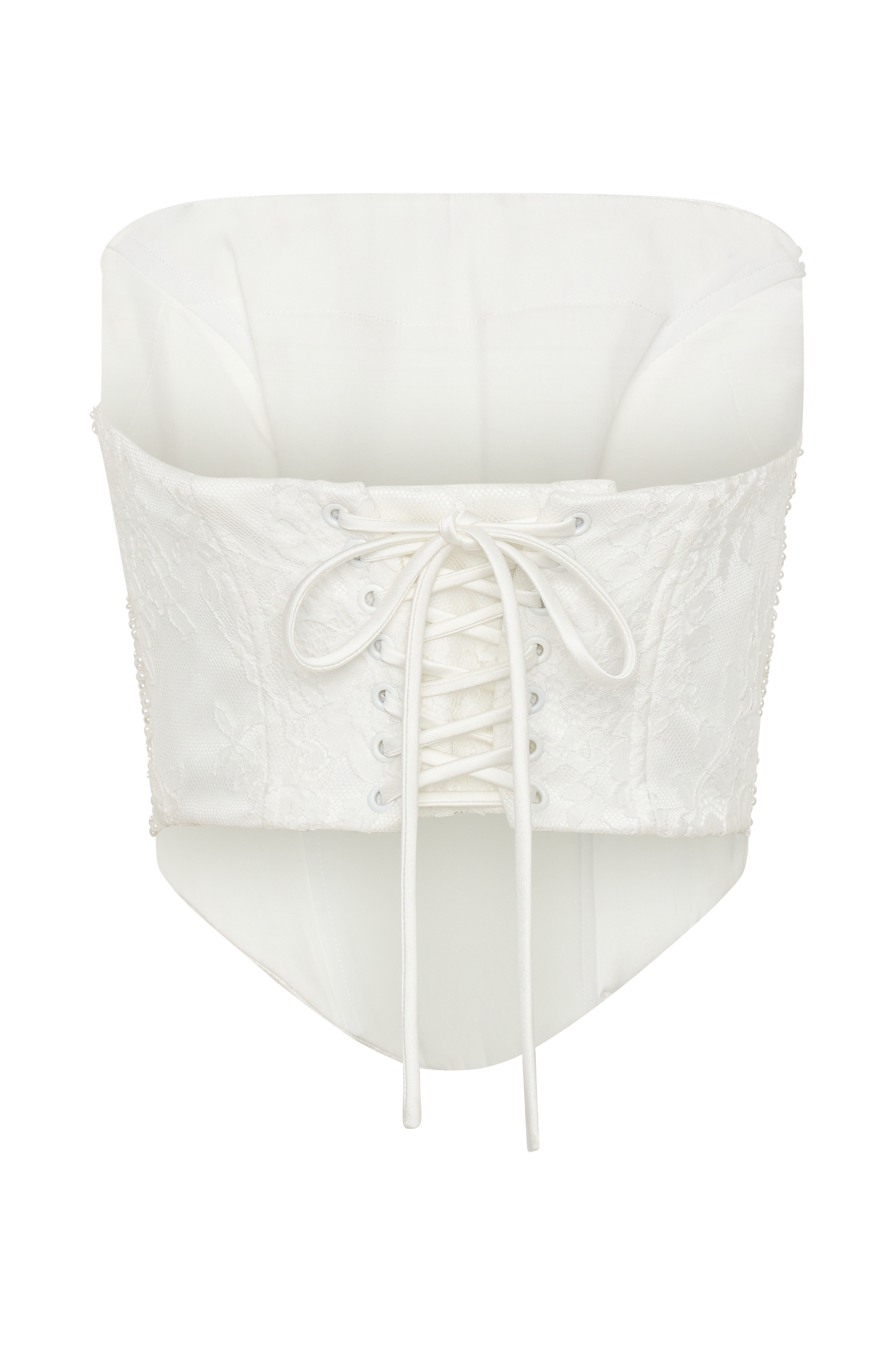 Camille Beaded Satin And Lace Corset Top - Ivory