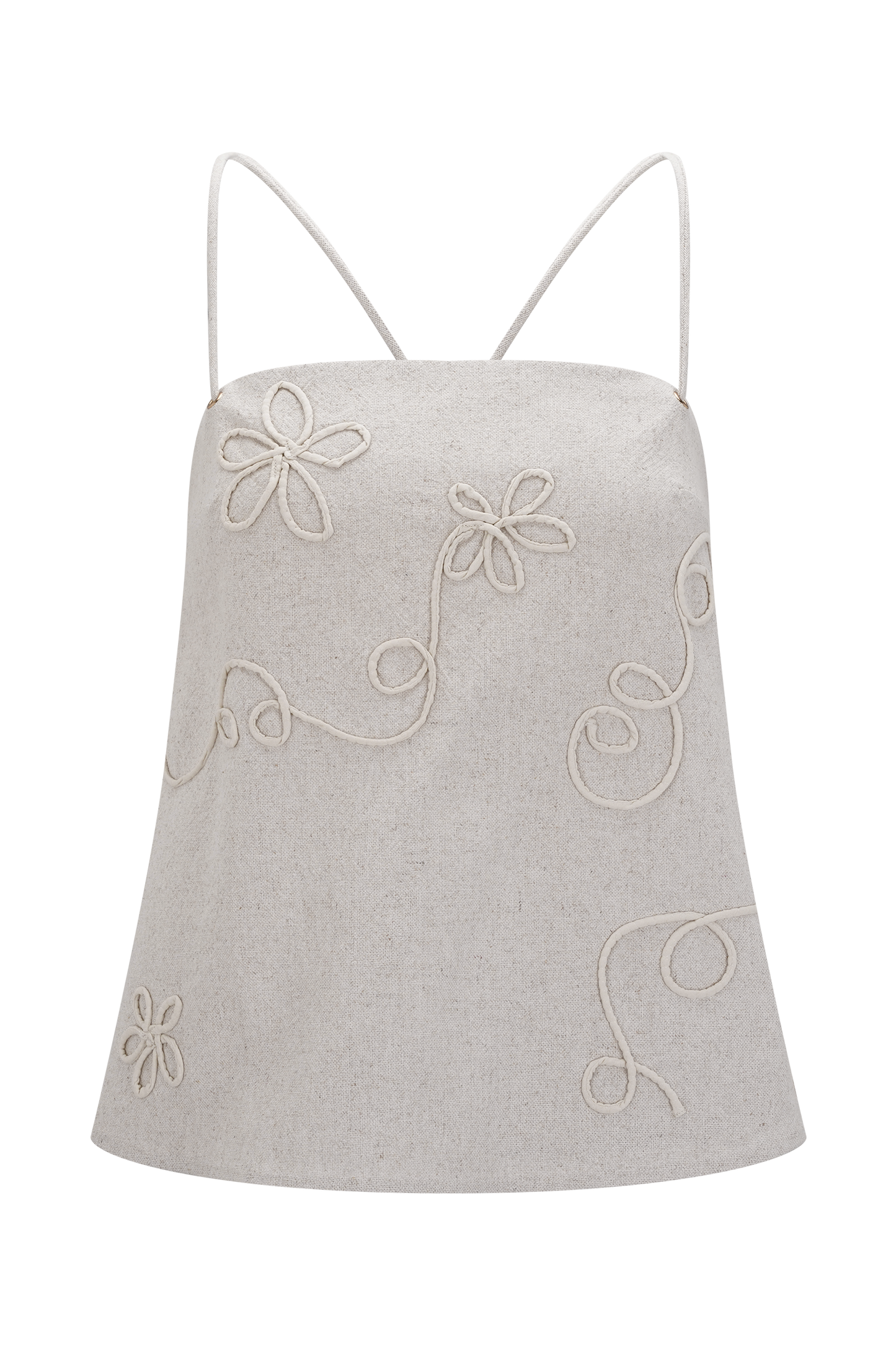 Casey Linen Corded Embroidered Linen Top - Natural