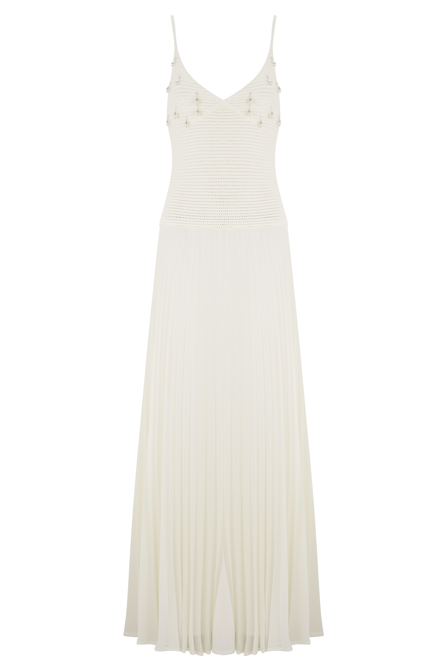 Catherine Crochet Pearl Maxi Dress - White #7