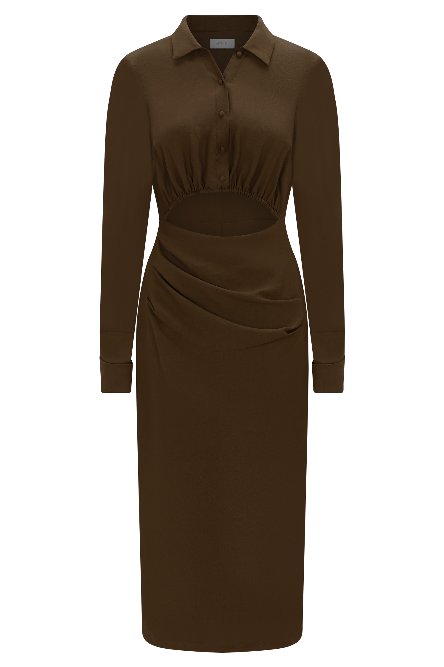 Cecilie Cut Out Shirt Midi Dress - Dark Chocolate #9