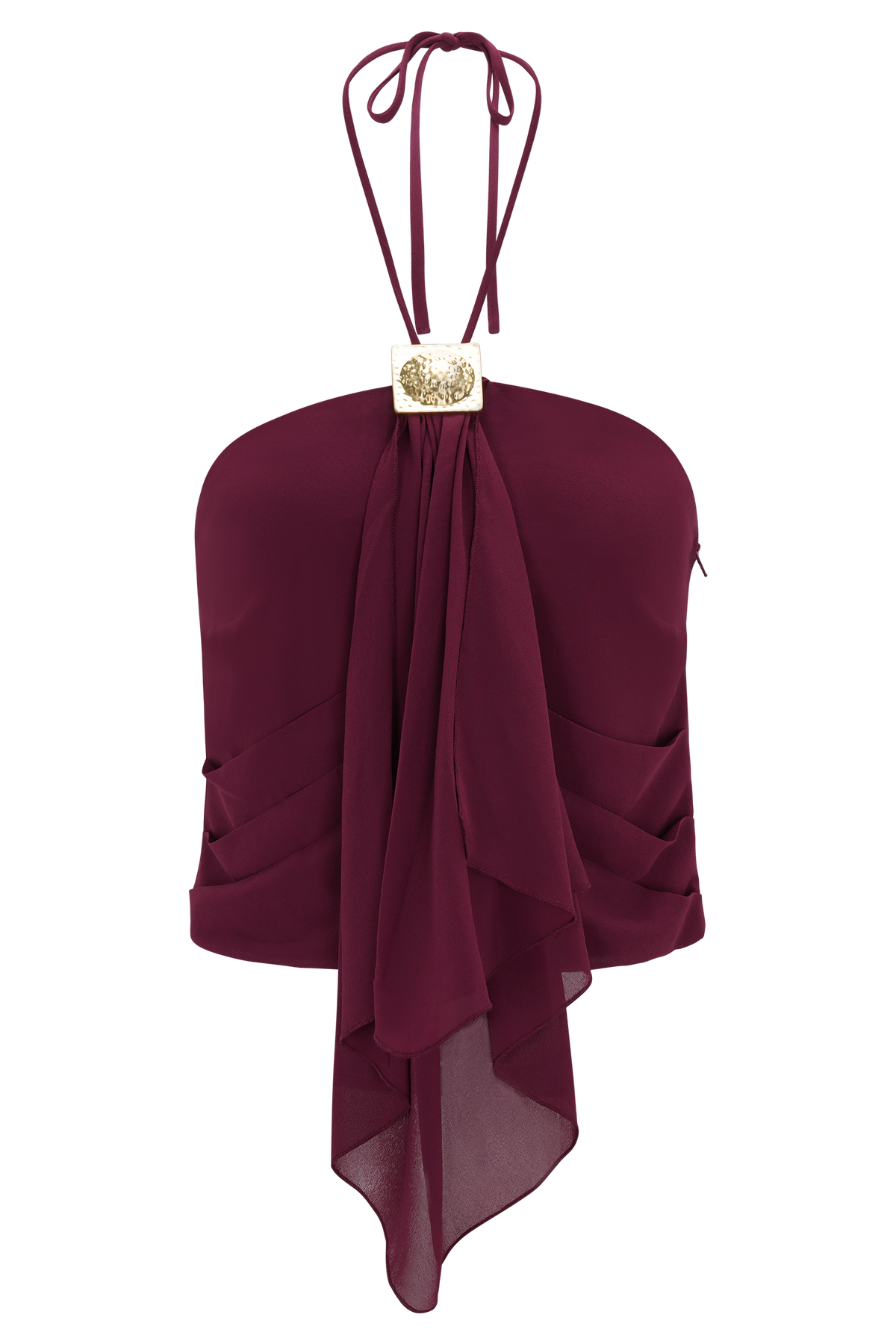 Celina Chiffon Halter Top With Hardware - Cherry Red #9