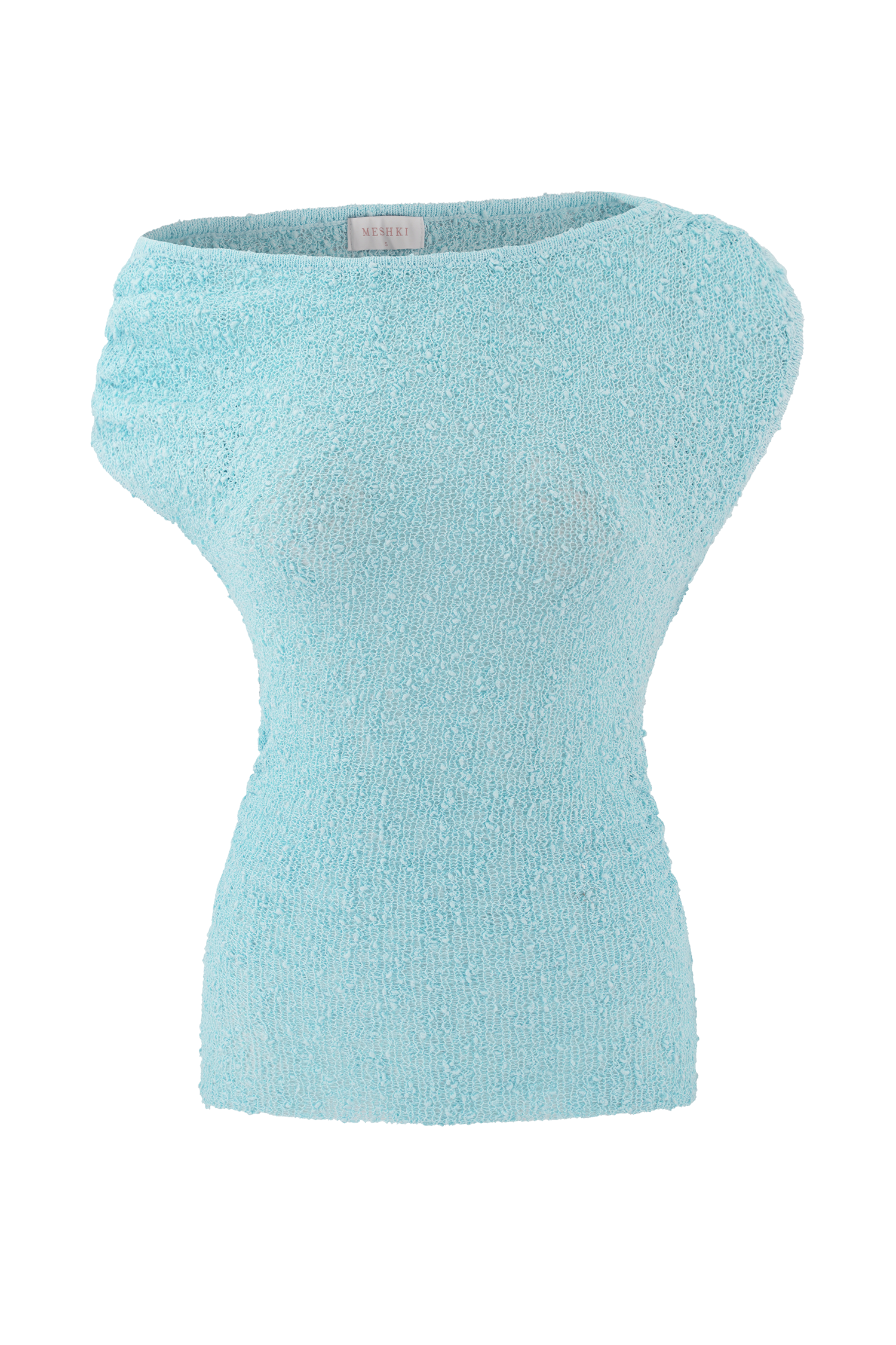Chloe Off Shoulder Boucle Knit Top - Light Blue #9