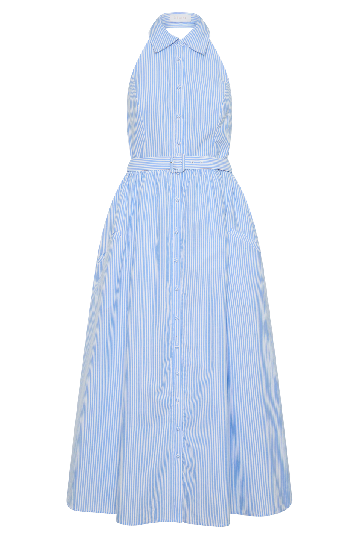 Cindy Collared Midi Dress - Blue Pinstripe