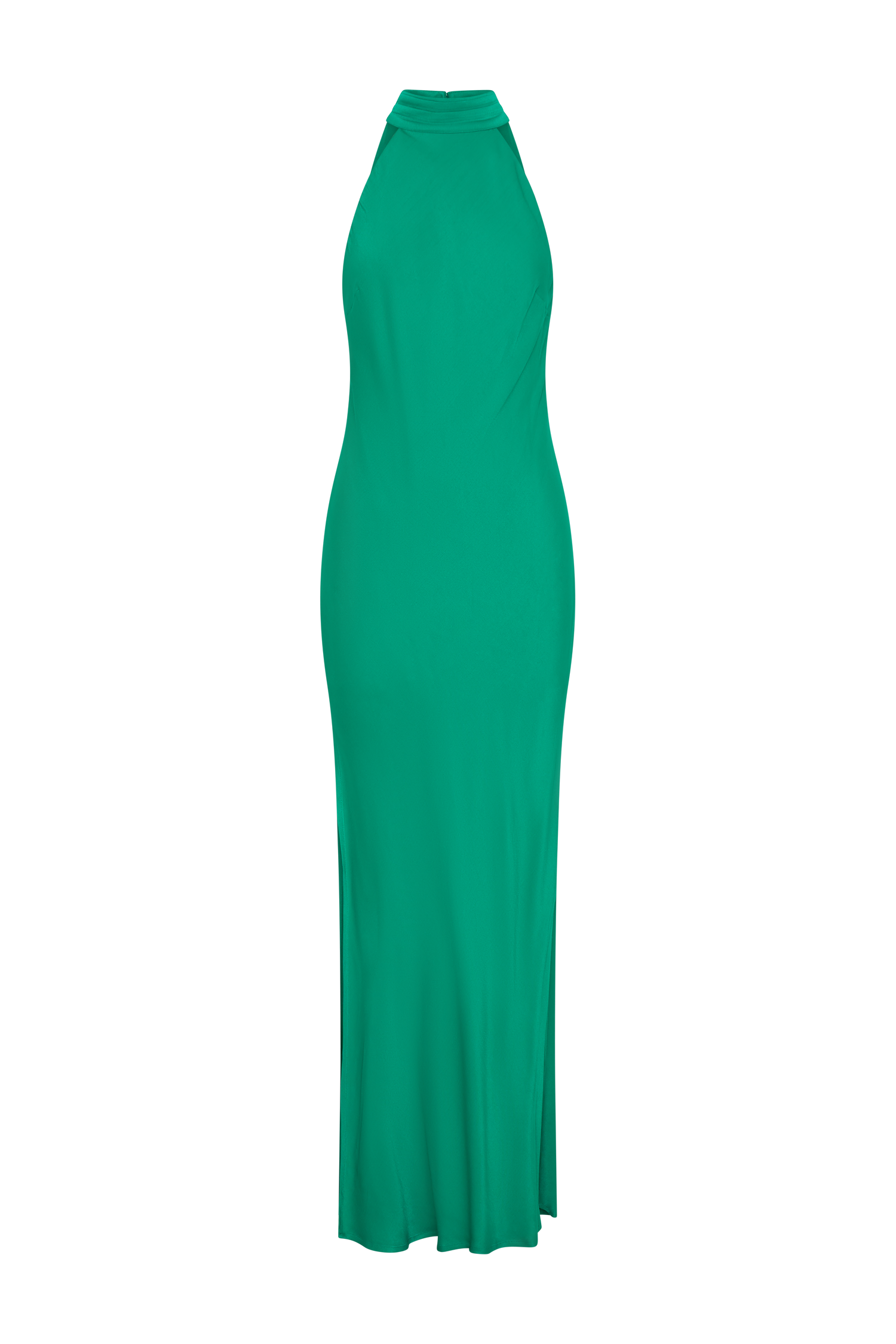 Claire Satin Drape Back Maxi Dress with Split - Green | MESHKI UK Claire Satin Drape Back Maxi Dress with Split - Green | MESHKI UK