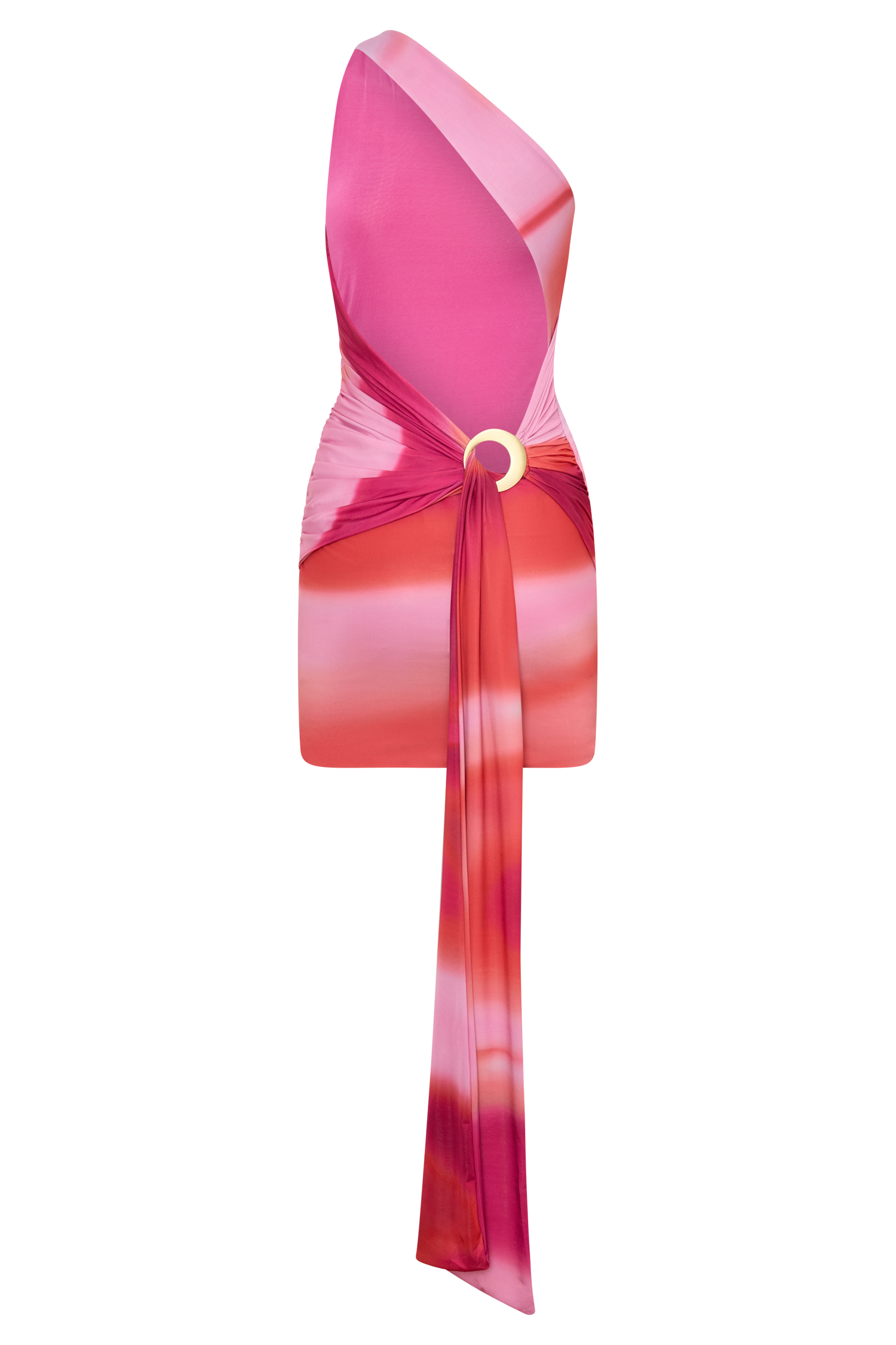 Claudette Slinky Mini Dress With Hardware - Pink Sunset Print #7
