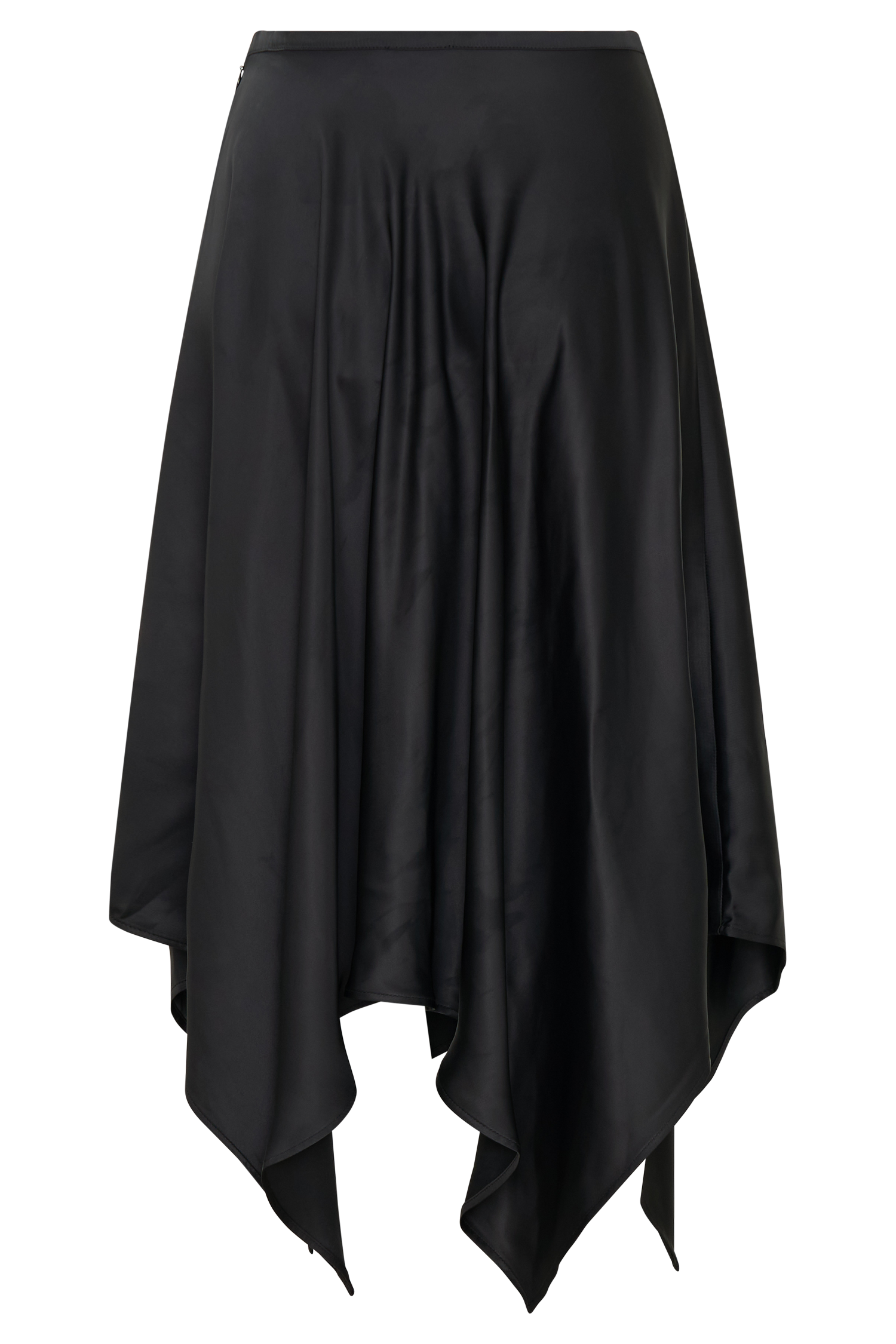 Coralie Asymmetric Satin Midi Skirt - Black #15