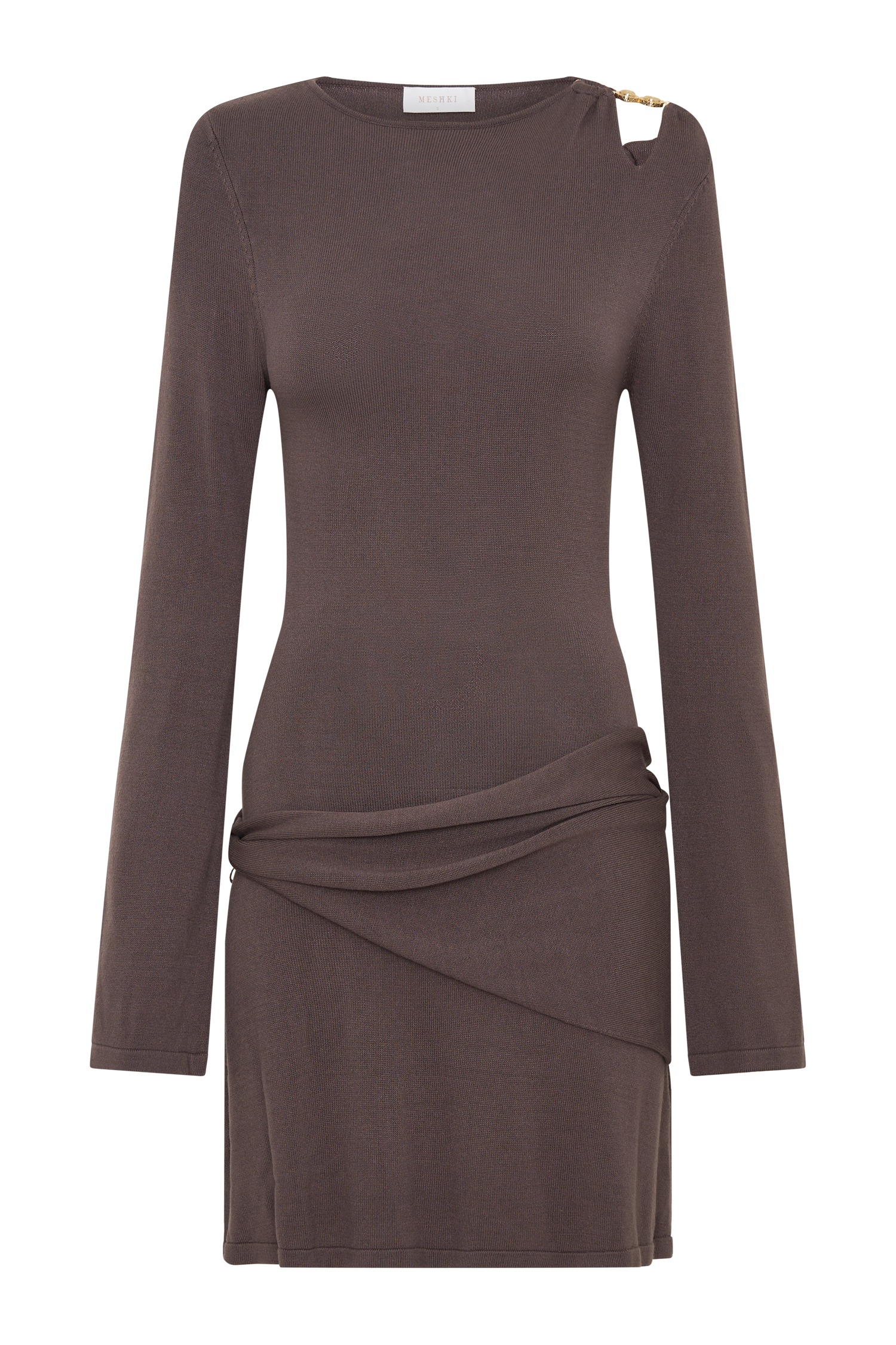 Cresida Knit Long Sleeve Mini Dress With Hardware - Peppercorn #8