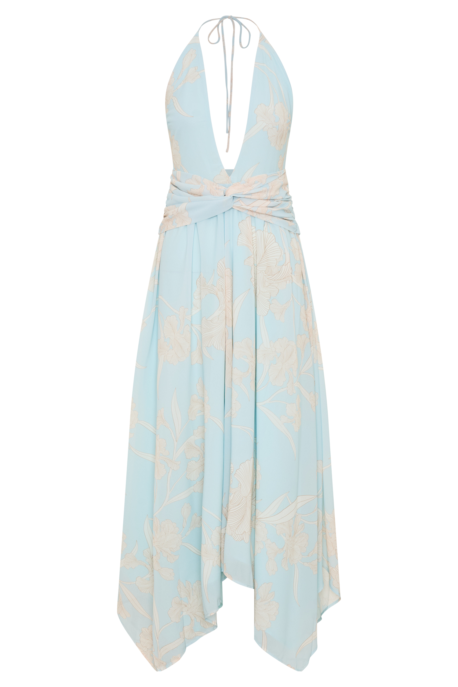 Cyra Plunge Chiffon Midi Dress - Blue Floral Print #13