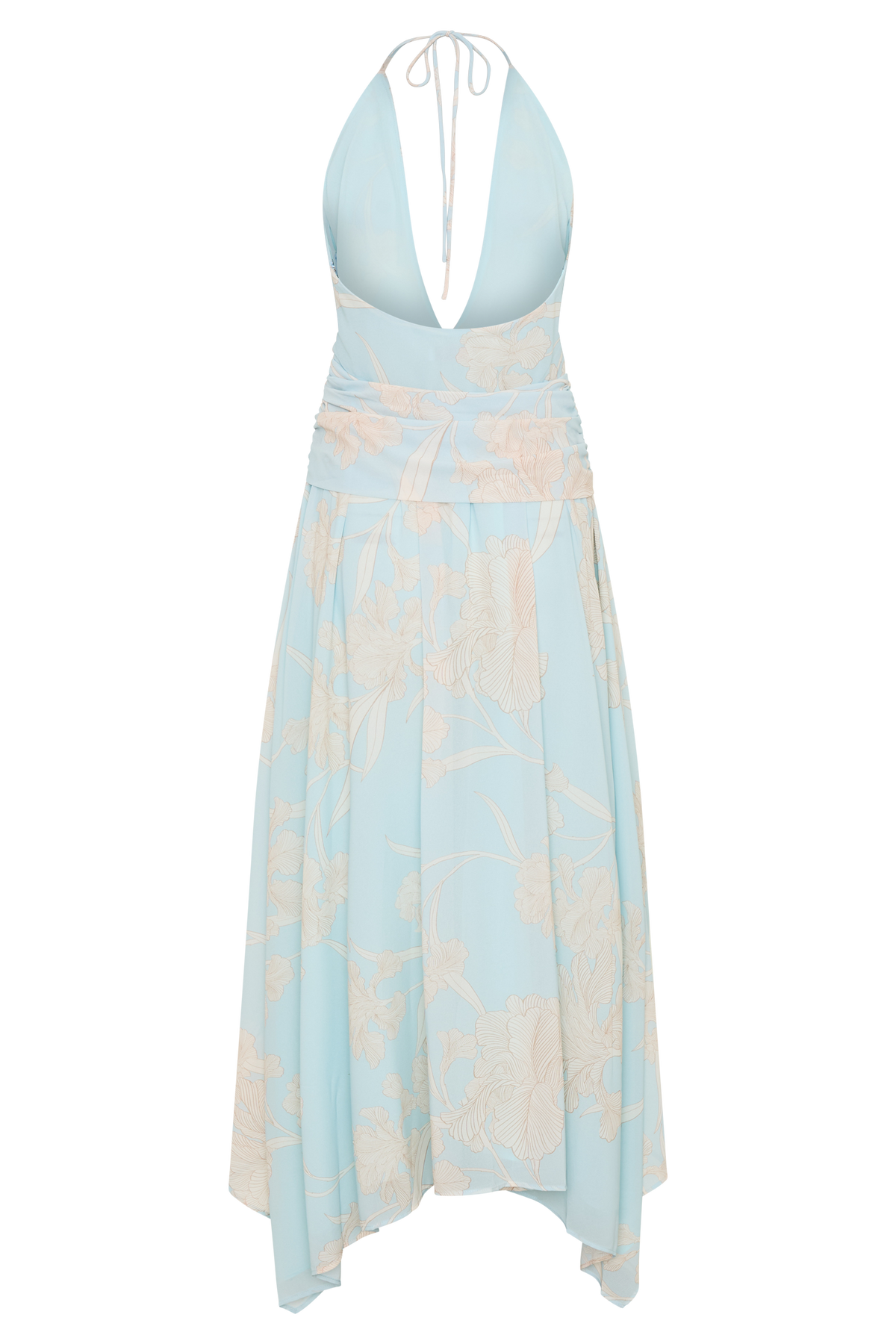 Cyra Plunge Chiffon Midi Dress - Blue Floral Print #12