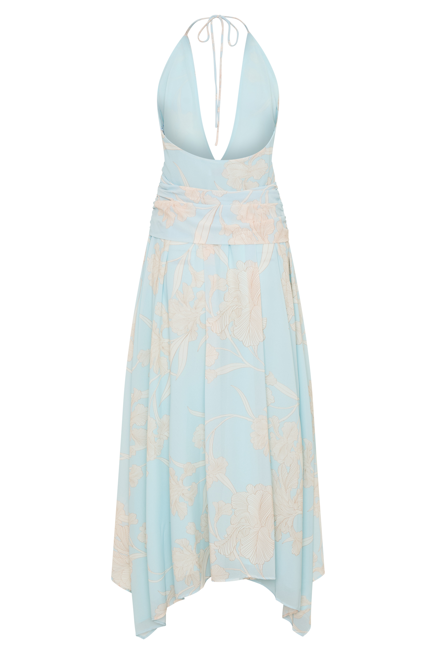 Cyra Plunge Chiffon Midi Dress - Blue Floral Print #12