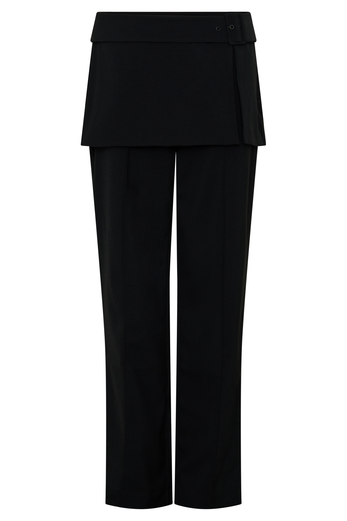 Daisy Wrap Skirt Straight Leg Pants - Black