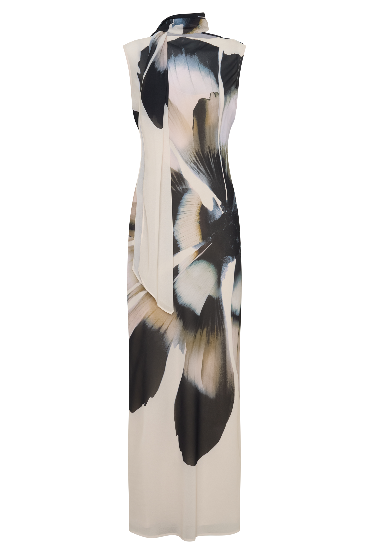 Dakota Chiffon Maxi Dress With Scarf - Ivory Oversized Floral Print #10