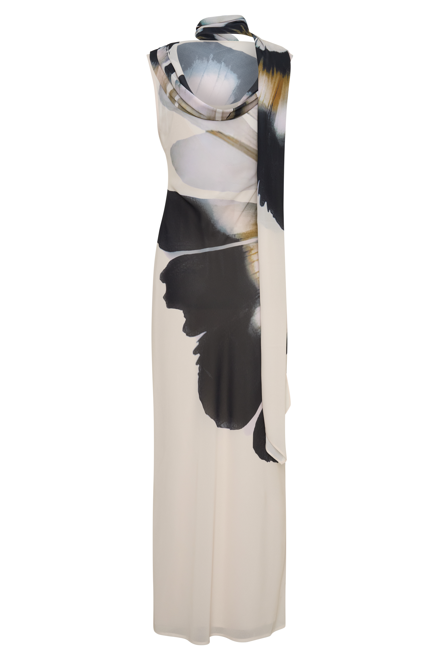 Dakota Chiffon Maxi Dress With Scarf - Ivory Oversized Floral Print #9