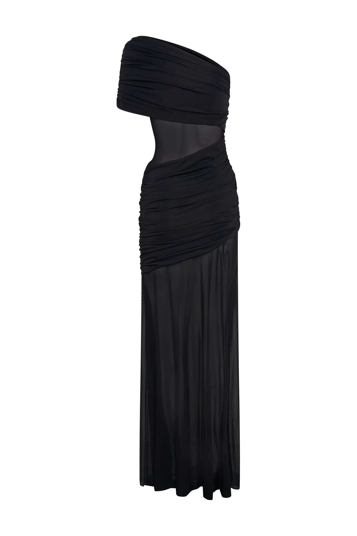 Dallas One Shoulder Mesh Maxi Dress - Black #9