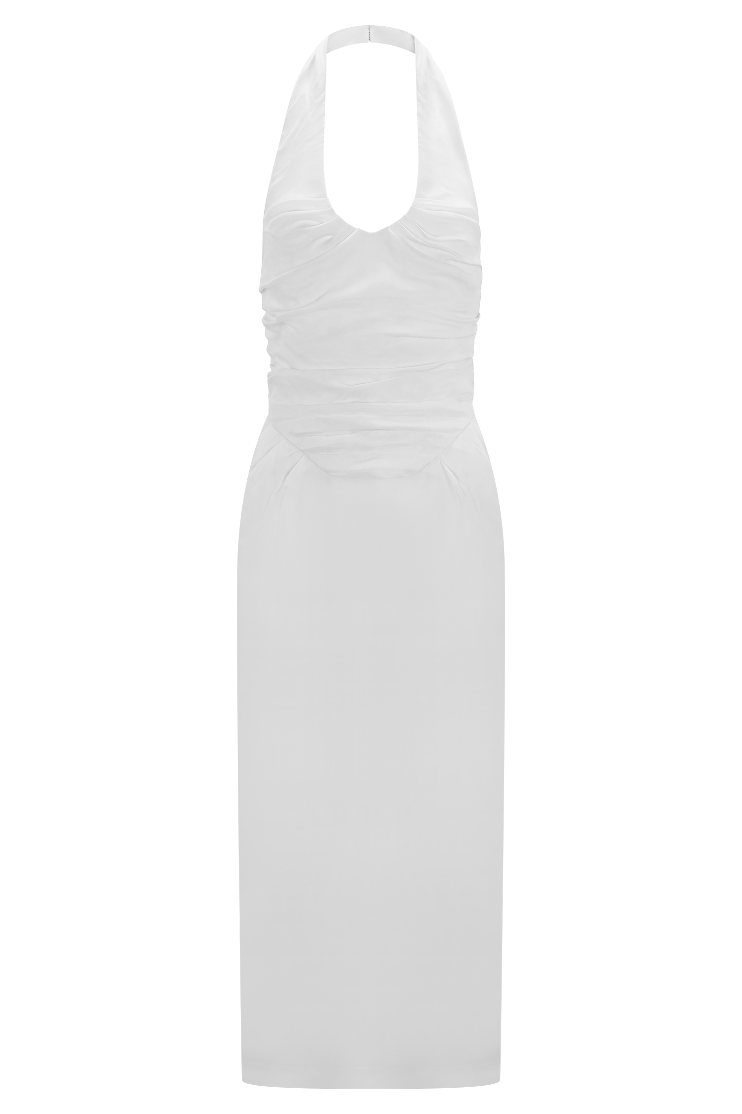 Daniela Ruched Halter Midi Dress - White #7