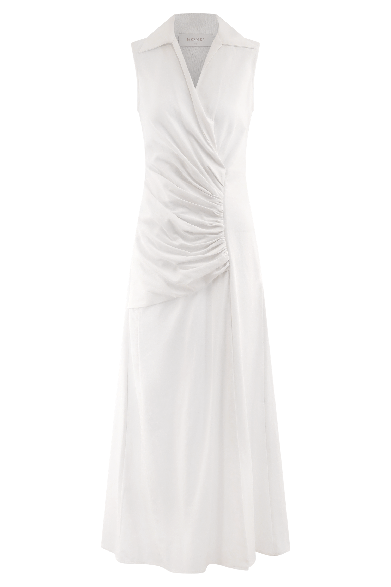 Dante Ruched Linen Midi Dress - White #11