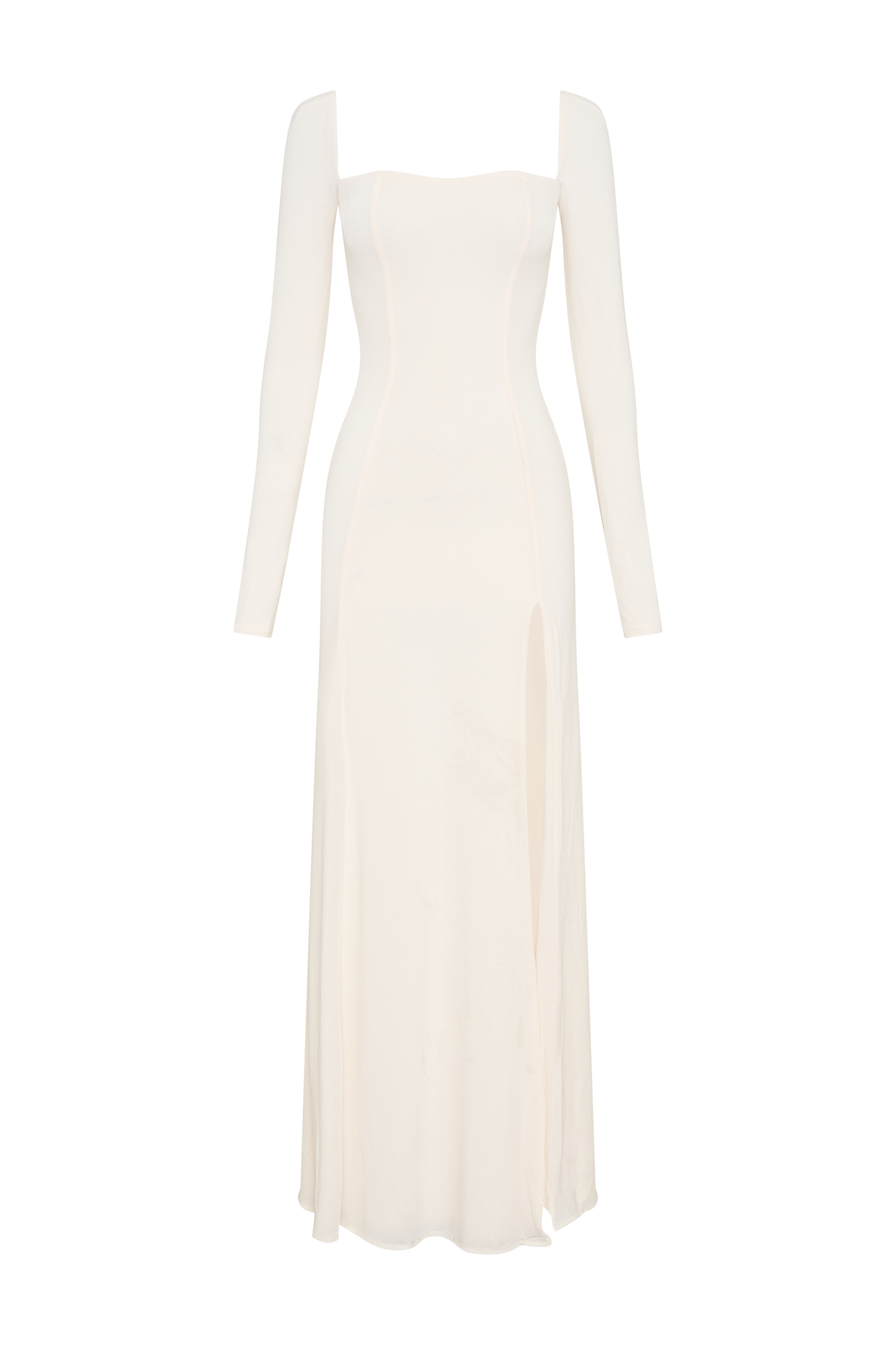 Desirie Slinky Long Sleeve Maxi Dress With Split - Ivory