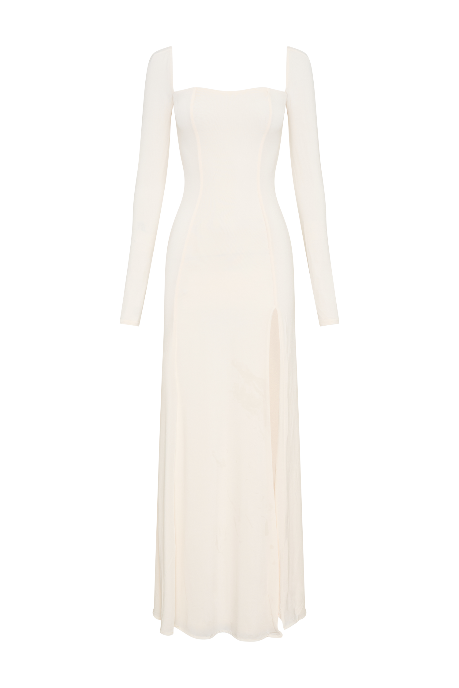 Desirie Slinky Long Sleeve Maxi Dress With Split - Ivory #7