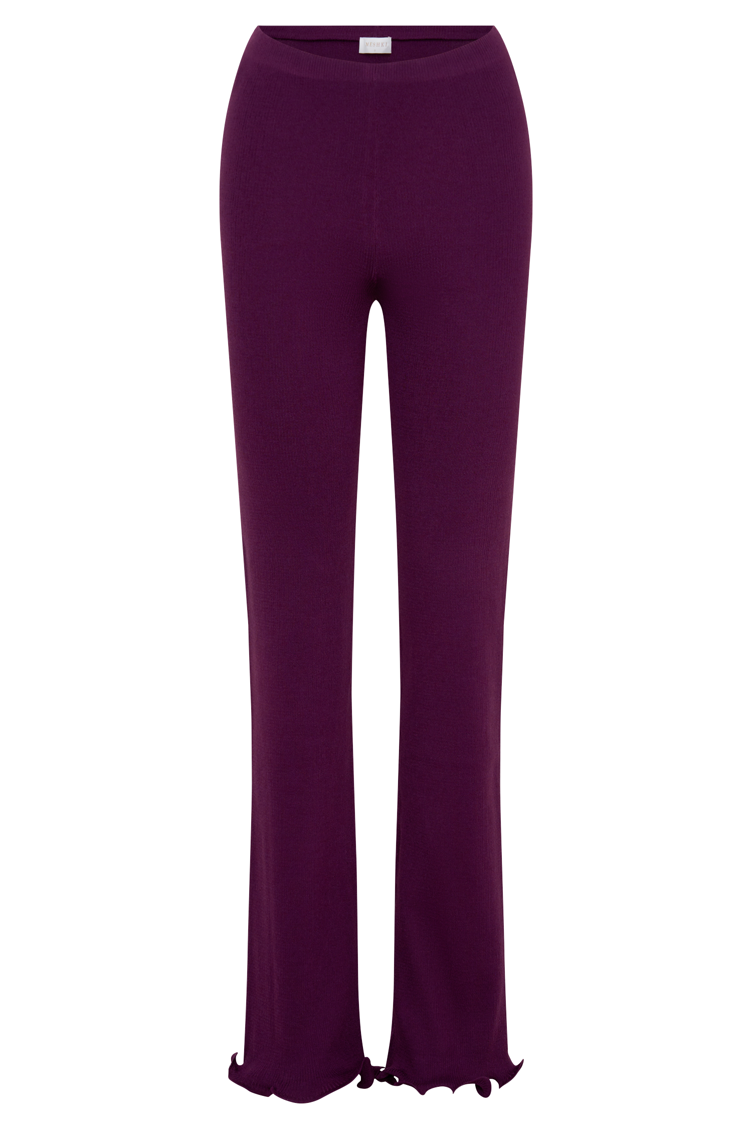 Diya Ribbed High Waisted Pants With Wire Hem - Plum #9
