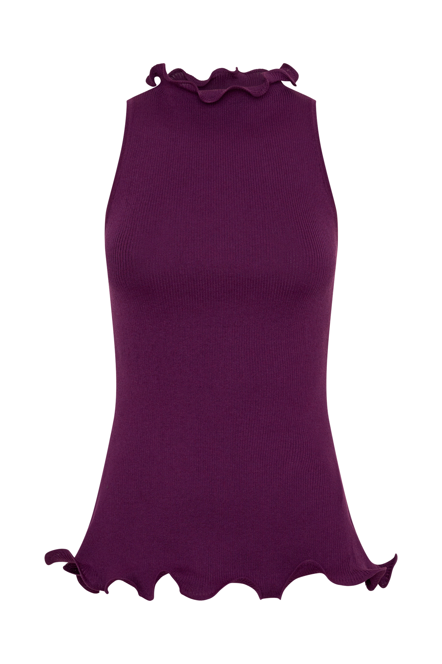 Diya Ribbed Sleeveless Top With Wire Hem - Plum