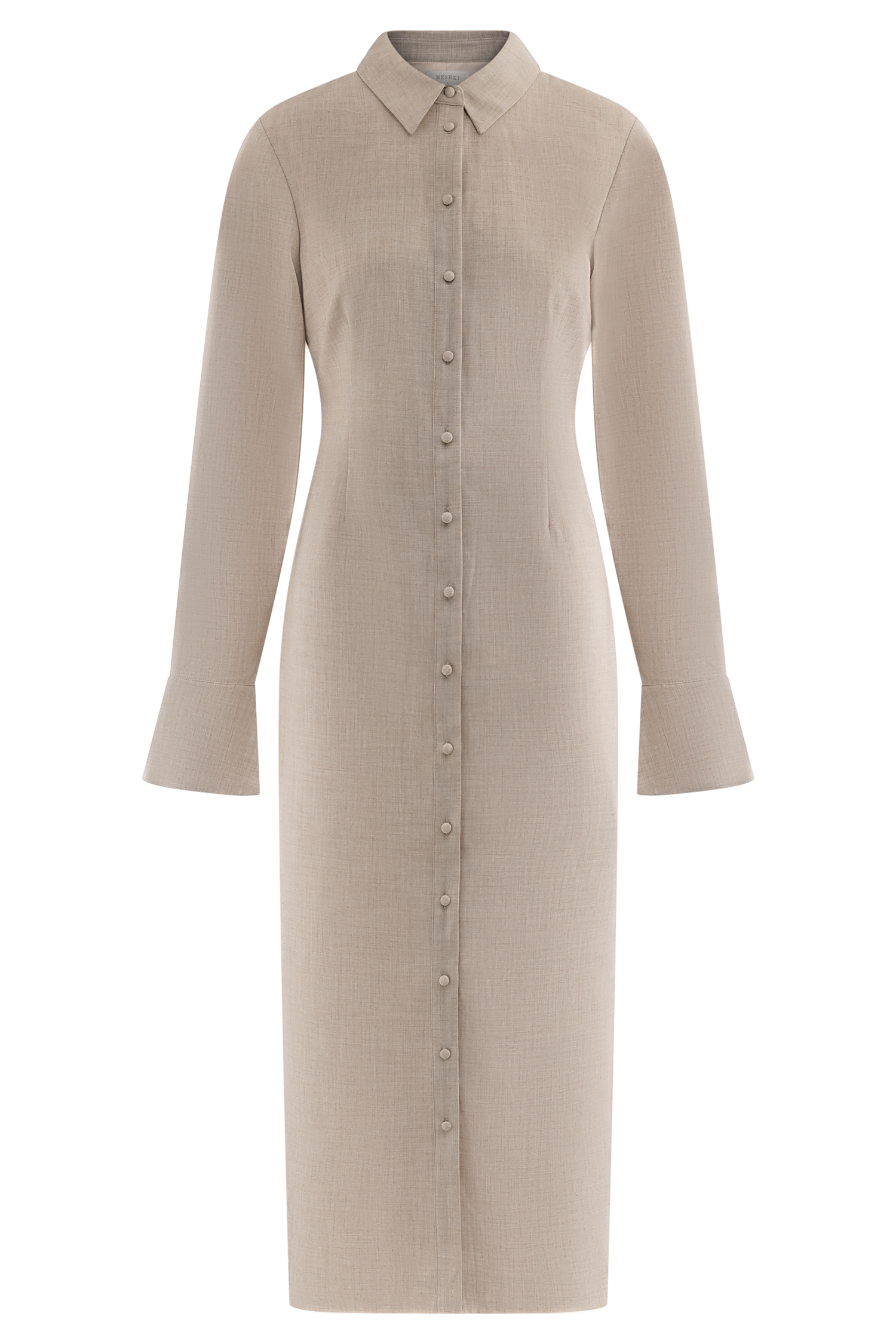 Dorian Fitted Shirt Midi Dress - Wheat Marle #11