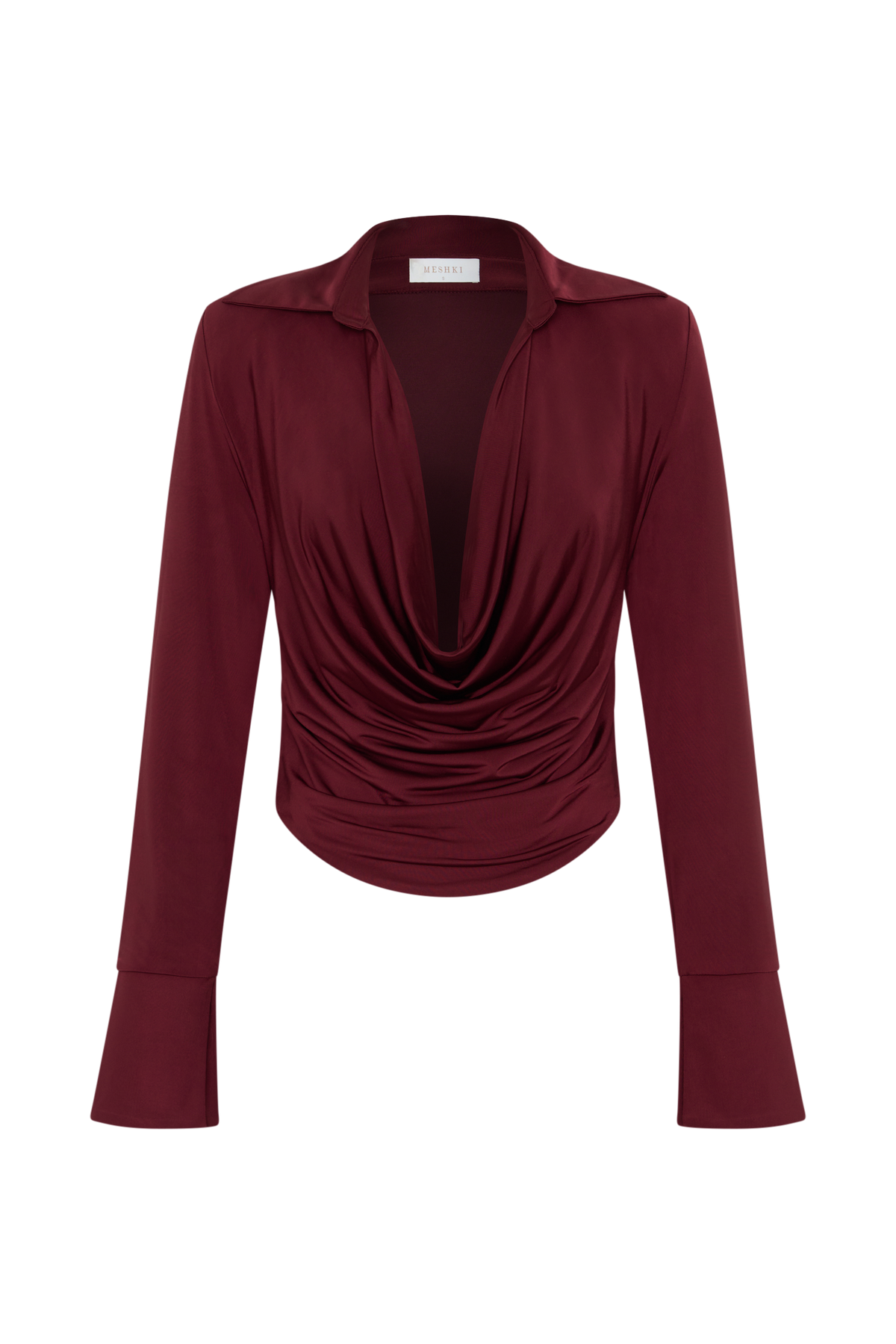 Elmira Long Sleeve Slinky Gather Detail Top - Wine