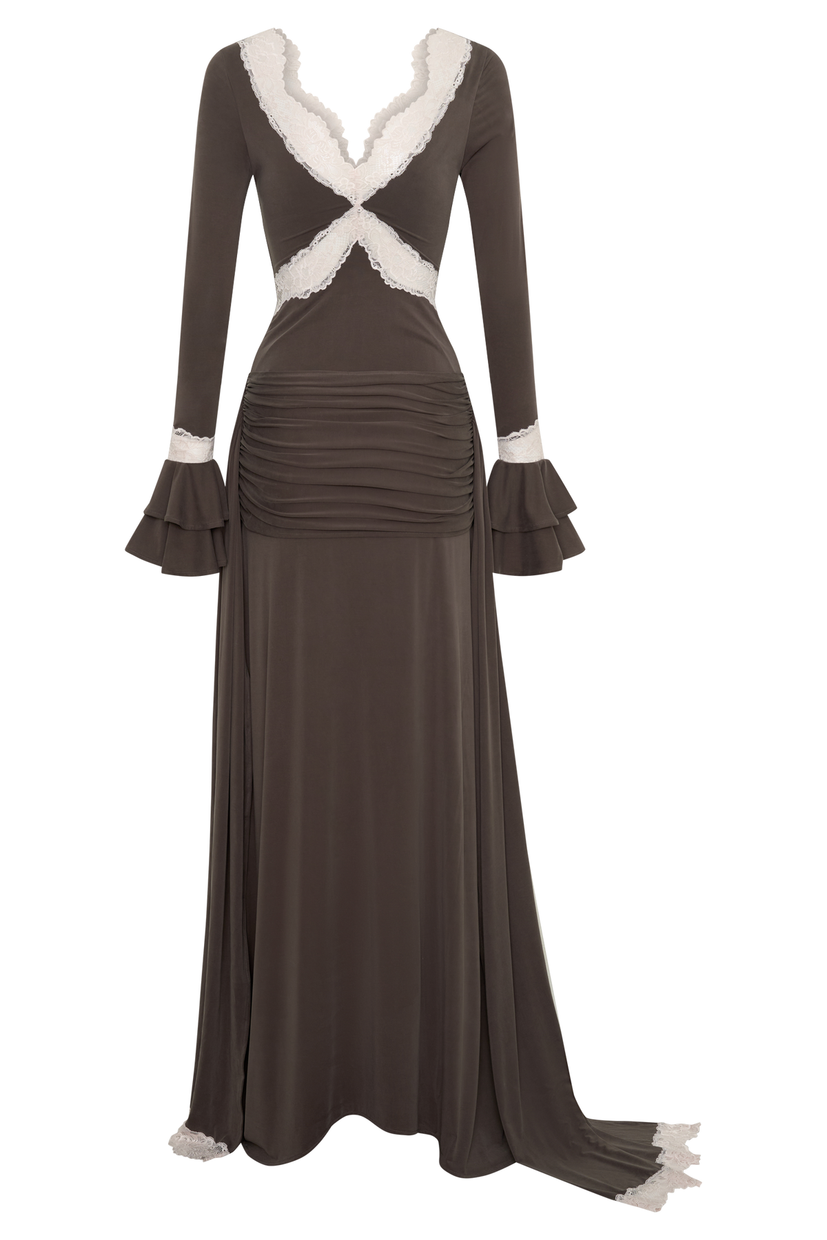 Electra Slinky Lace Maxi Dress - Chocolate/Ballet Pink #9