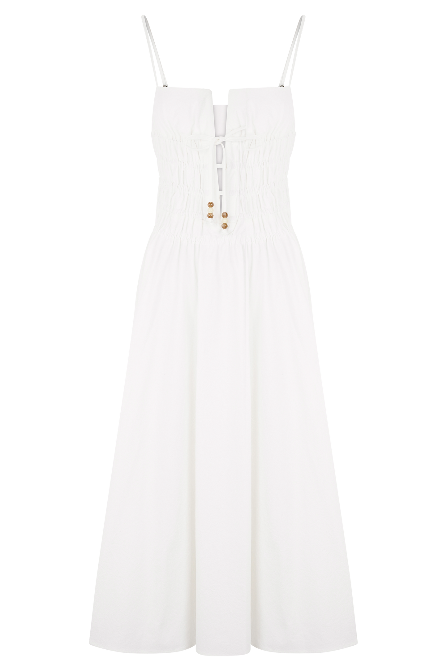 Elias Shirred Cotton Midi Dress - White