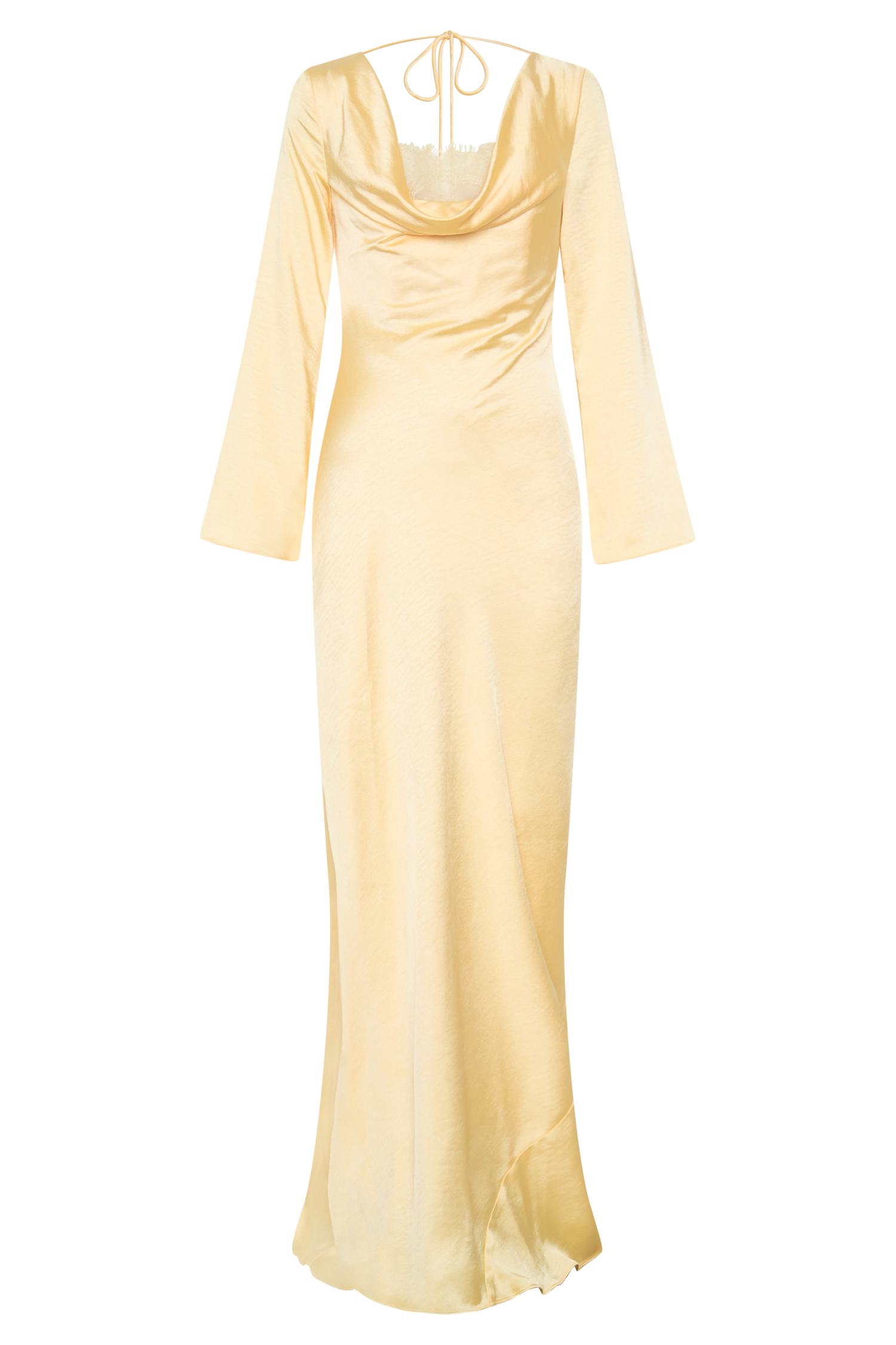 Eliza Long Sleeve Cowl Lace And Satin Maxi Dress - Lemon #7
