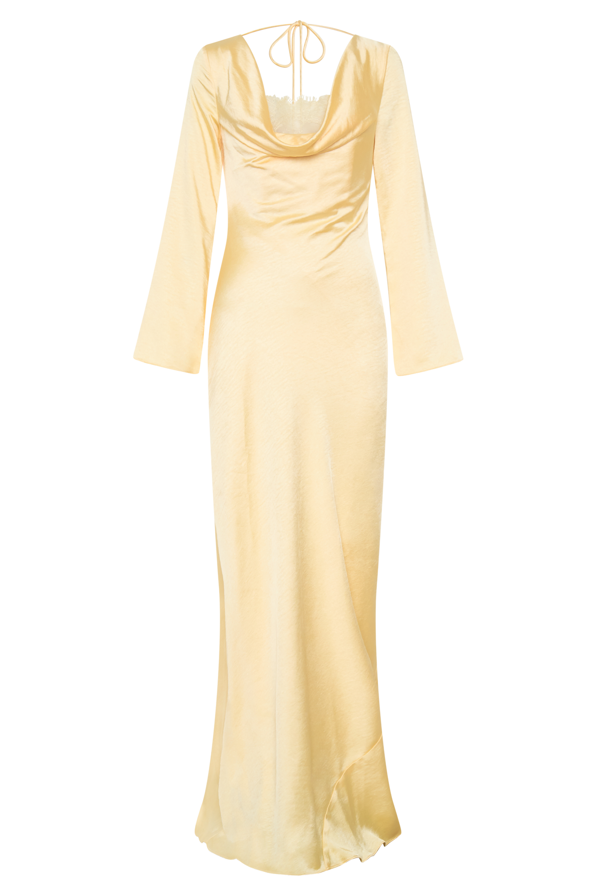 Eliza Long Sleeve Cowl Lace And Satin Maxi Dress - Lemon #9