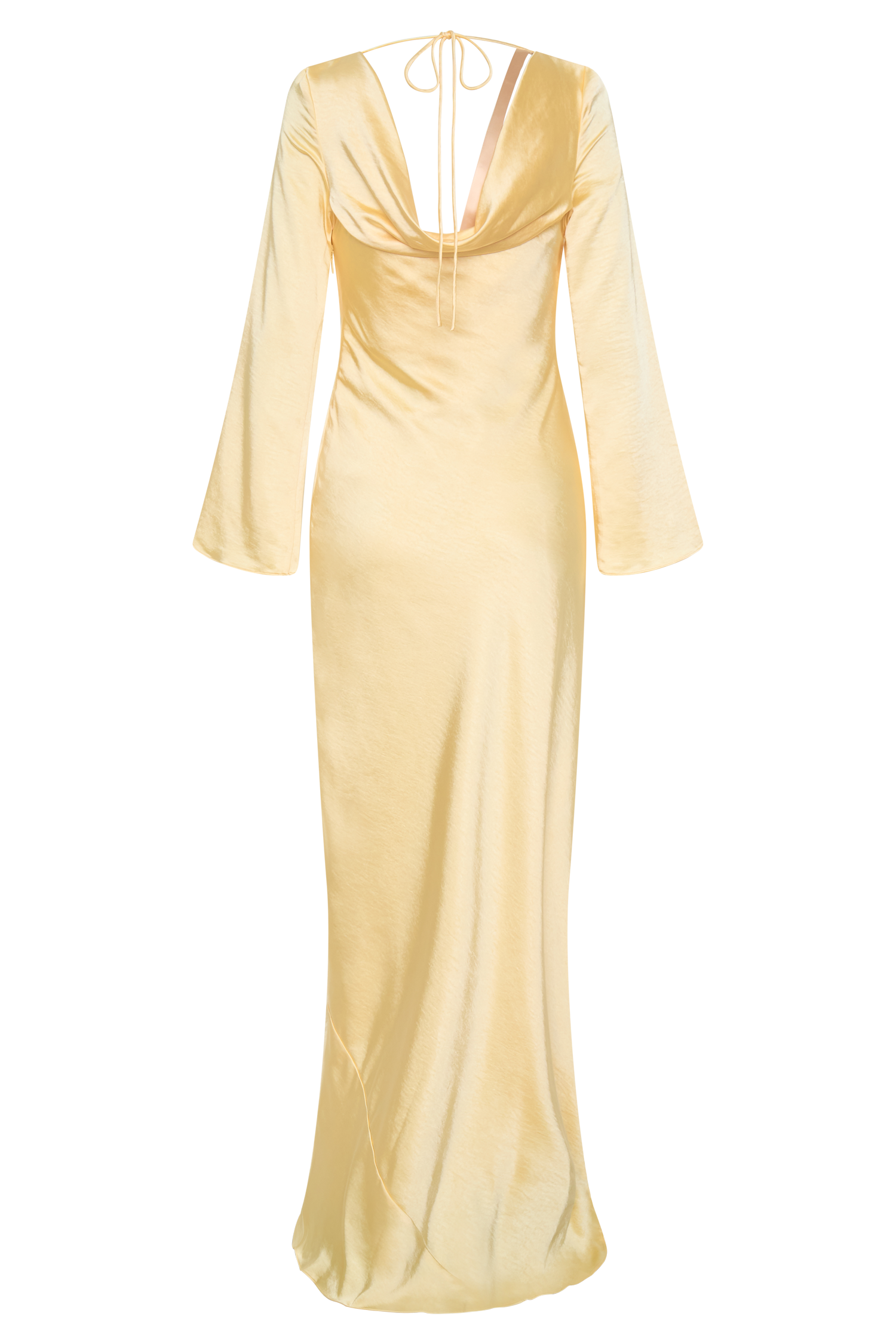 Eliza Long Sleeve Cowl Lace And Satin Maxi Dress - Lemon #6