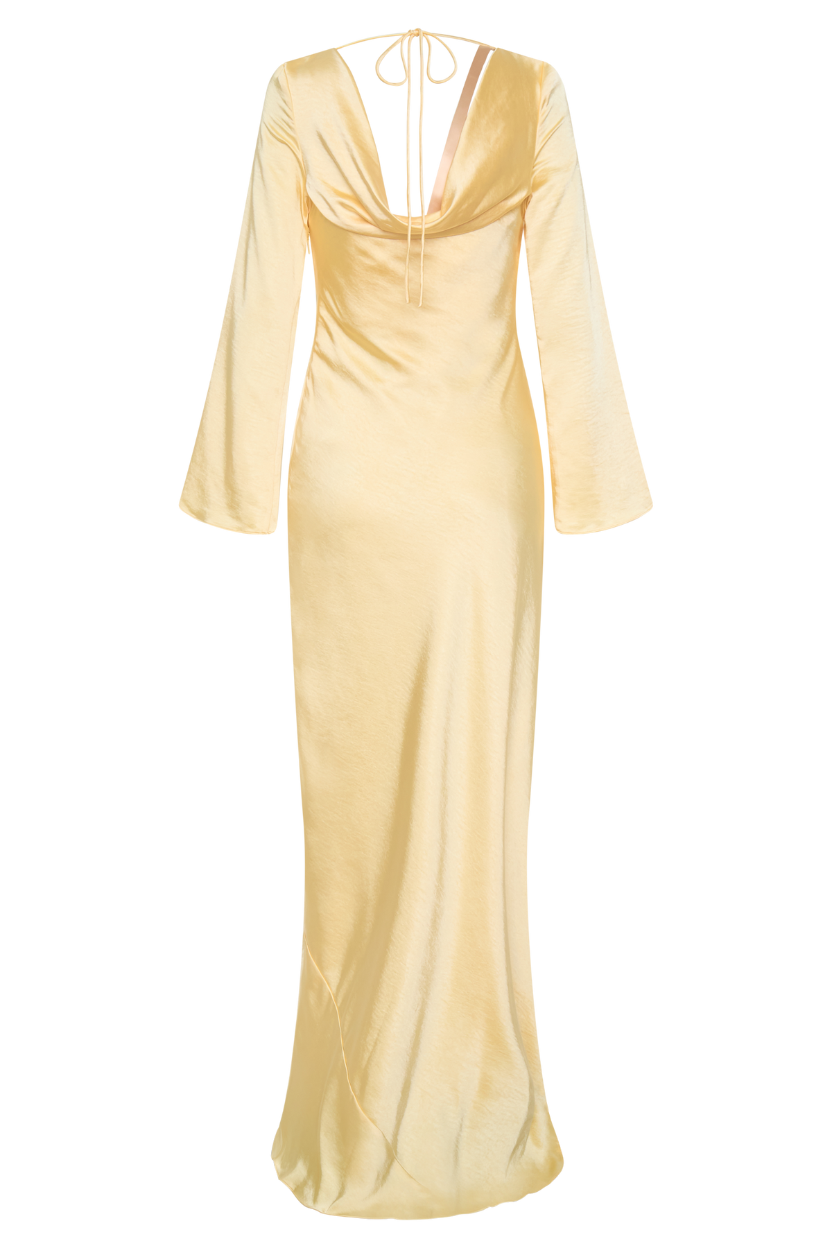 Eliza Long Sleeve Cowl Lace And Satin Maxi Dress - Lemon