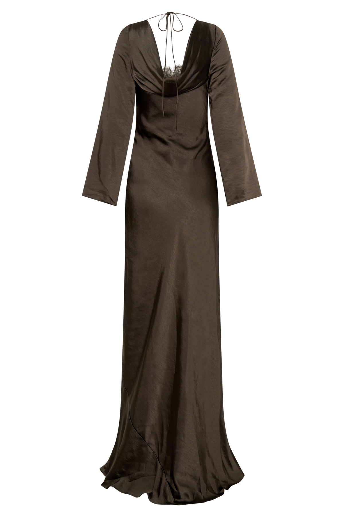 Eliza Long Sleeve Cowl Lace And Satin Maxi Dress - Mocha #10