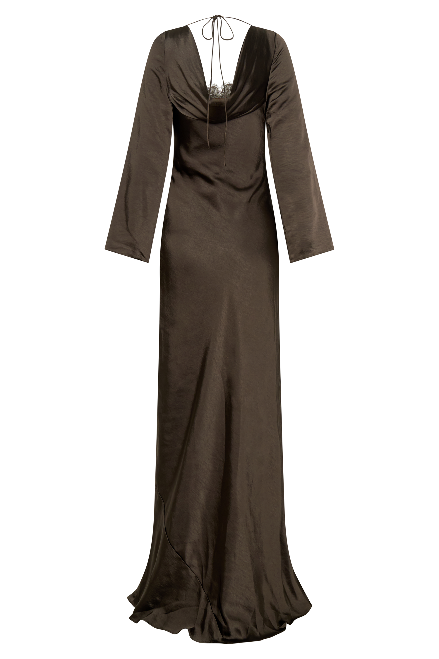 Eliza Long Sleeve Cowl Lace And Satin Maxi Dress - Mocha #10