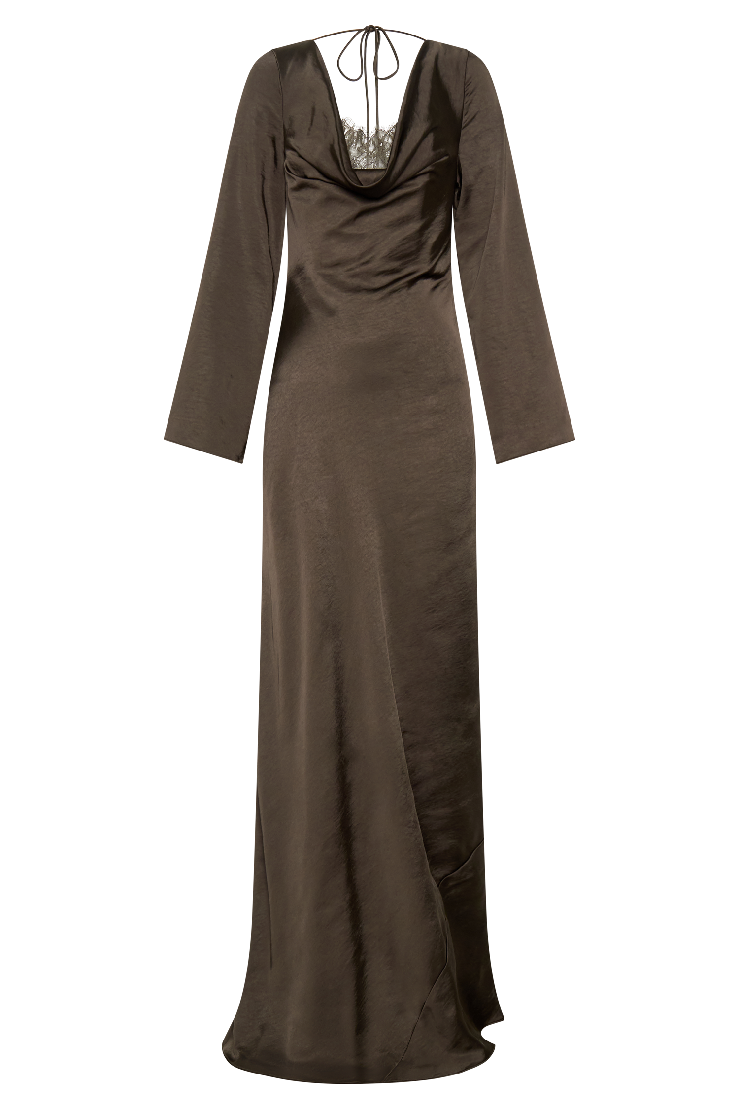 Eliza Long Sleeve Cowl Lace And Satin Maxi Dress - Mocha #9