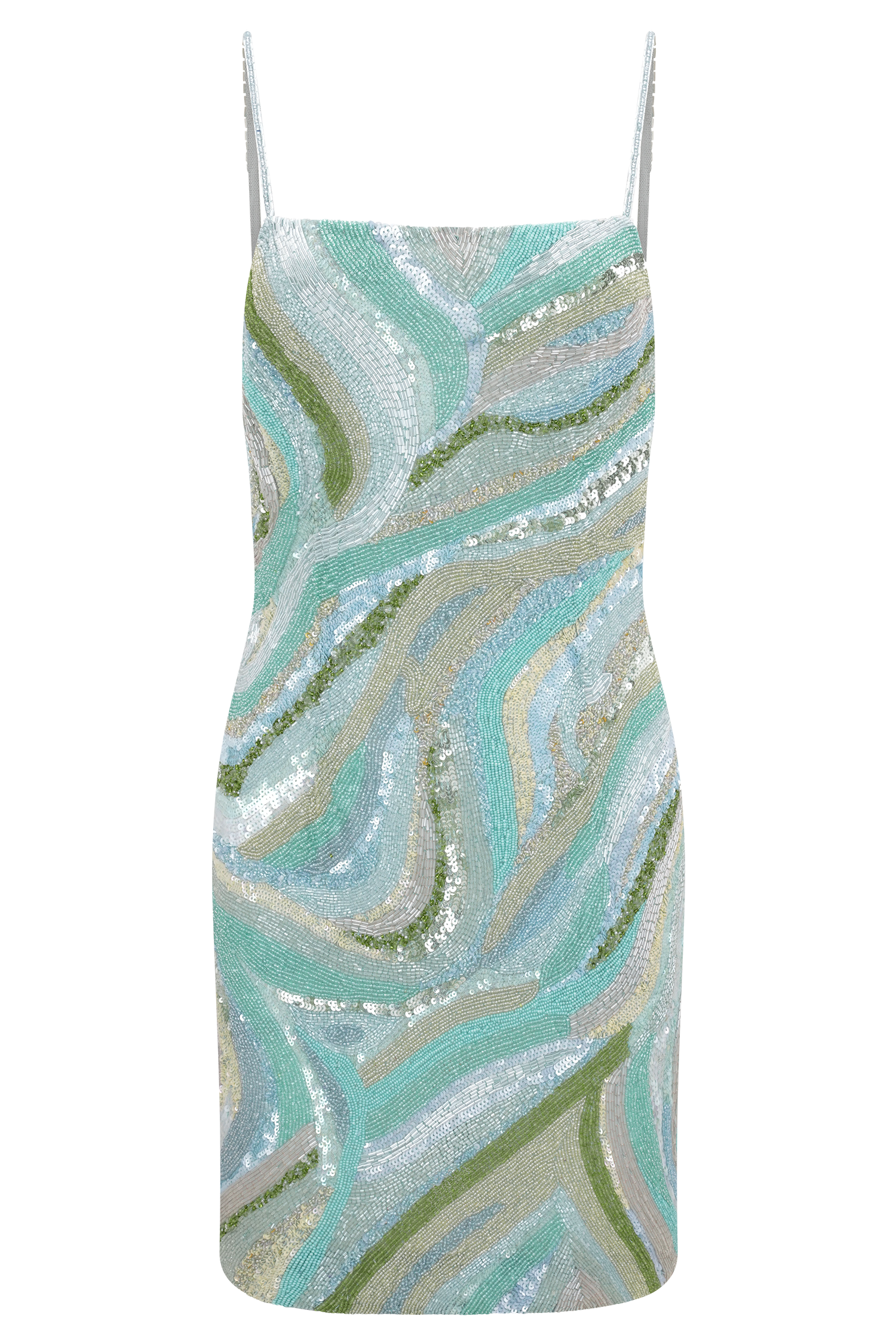 Eloise Hand Beaded Mini Dress - Blue Swirl Print #8